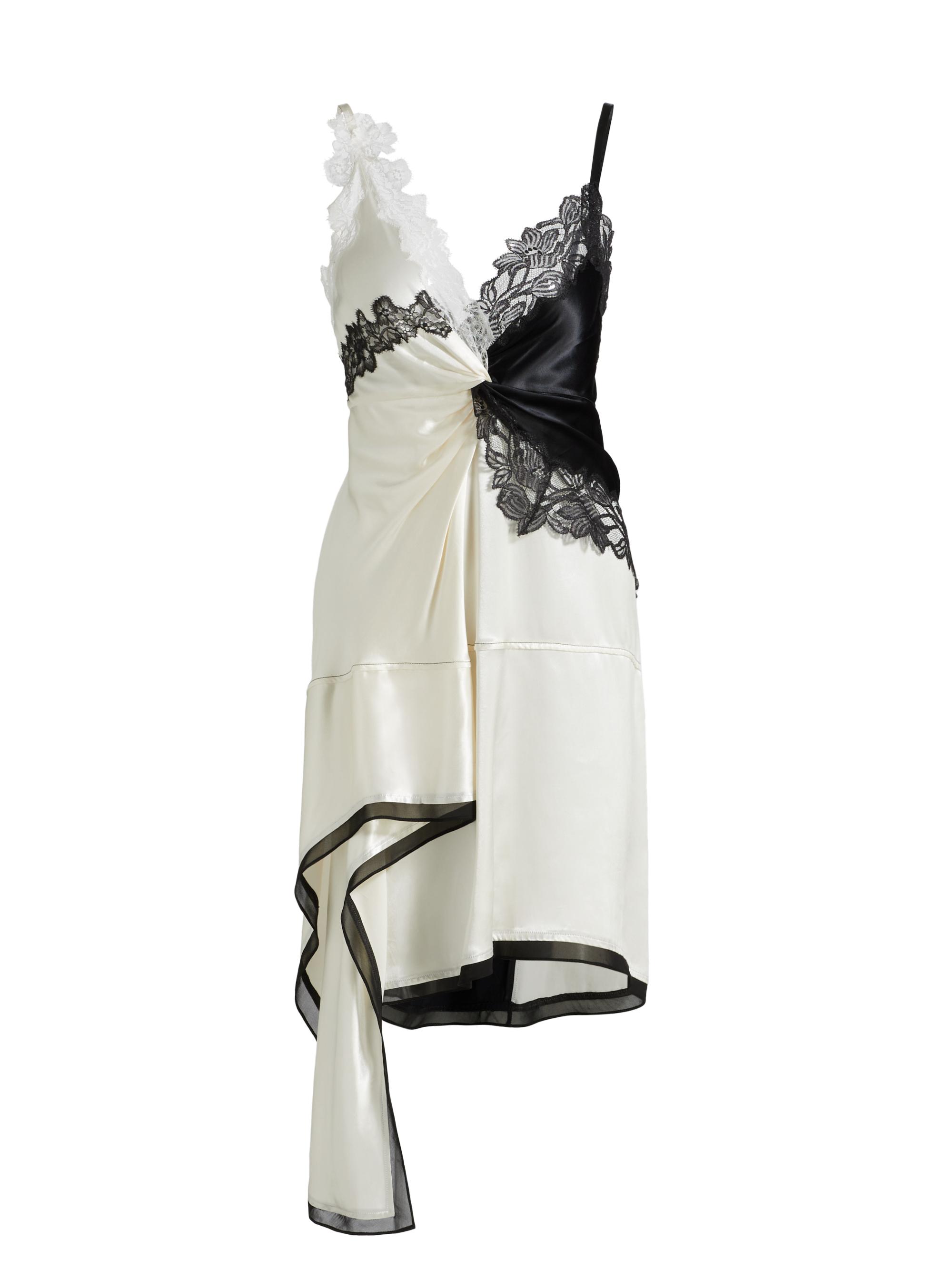 3.1 Phillip Lim Women's Asymmetrical Lace-Trim Satin Slip Dress -  Black