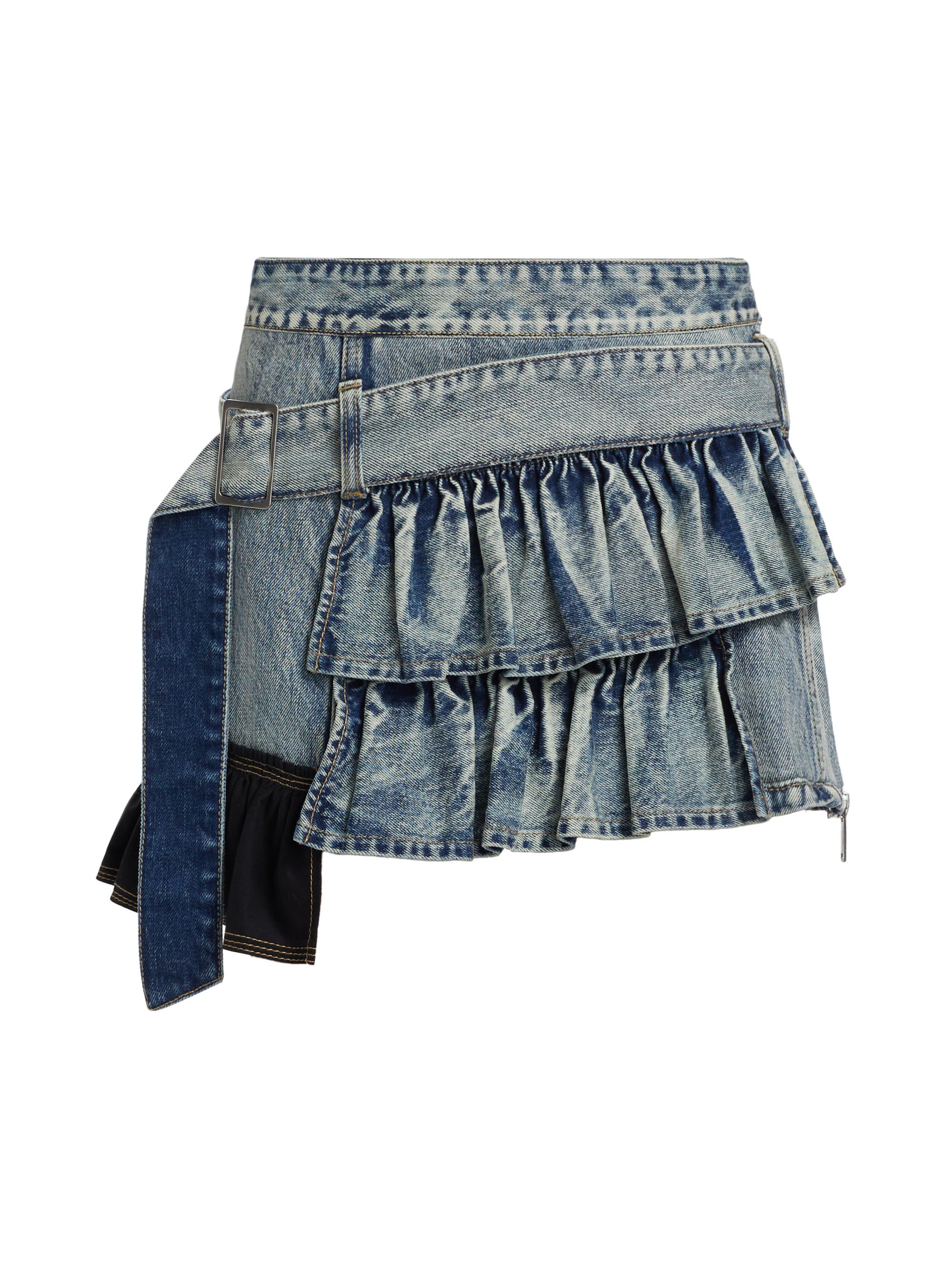 3.1 Phillip Lim Women's Denim Ruffle Miniskirt - Washed Indigo