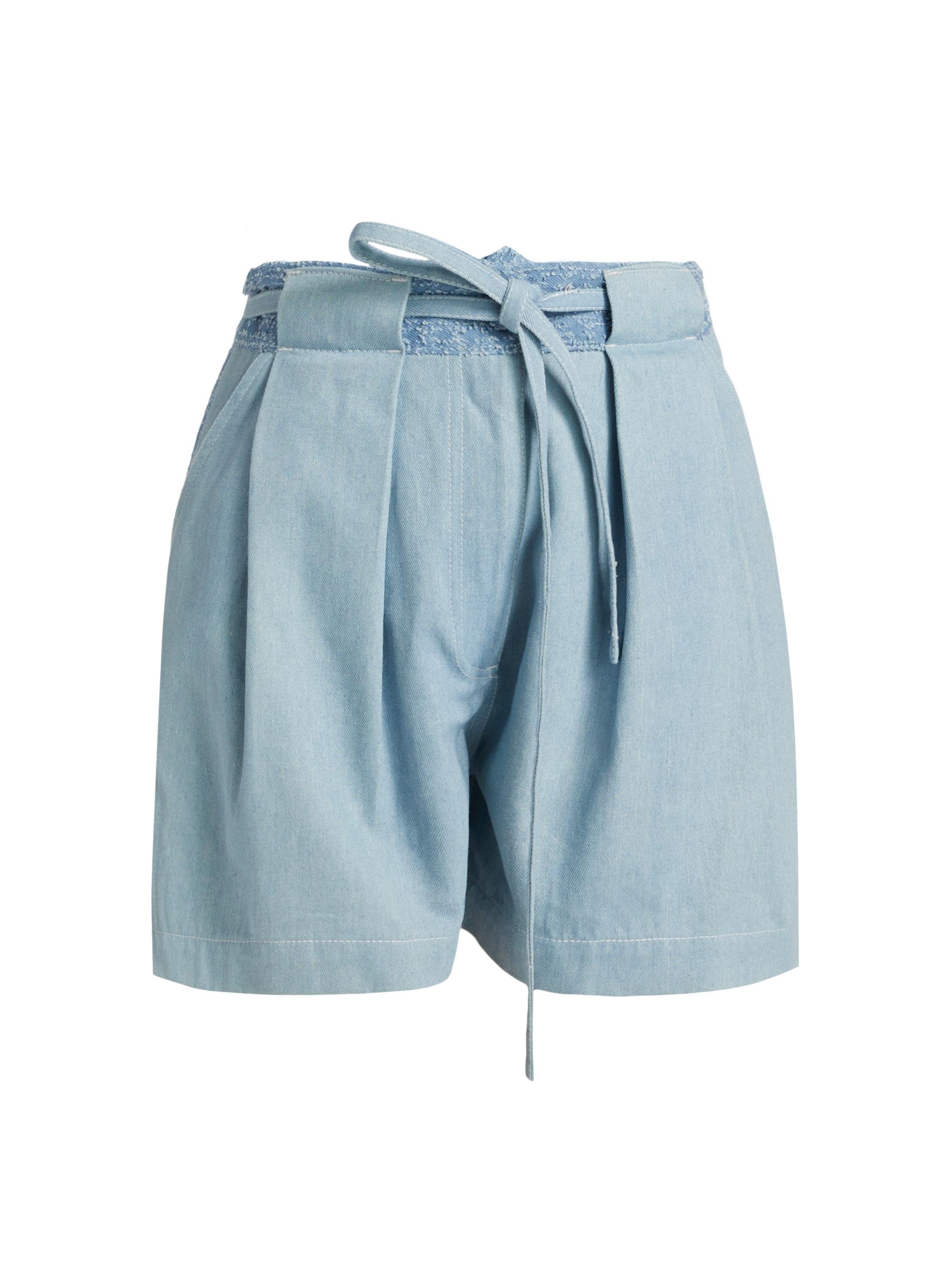 Sabina Musáyev Women's Gray High-Rise Tie-Waist Denim Shorts - Light Blue