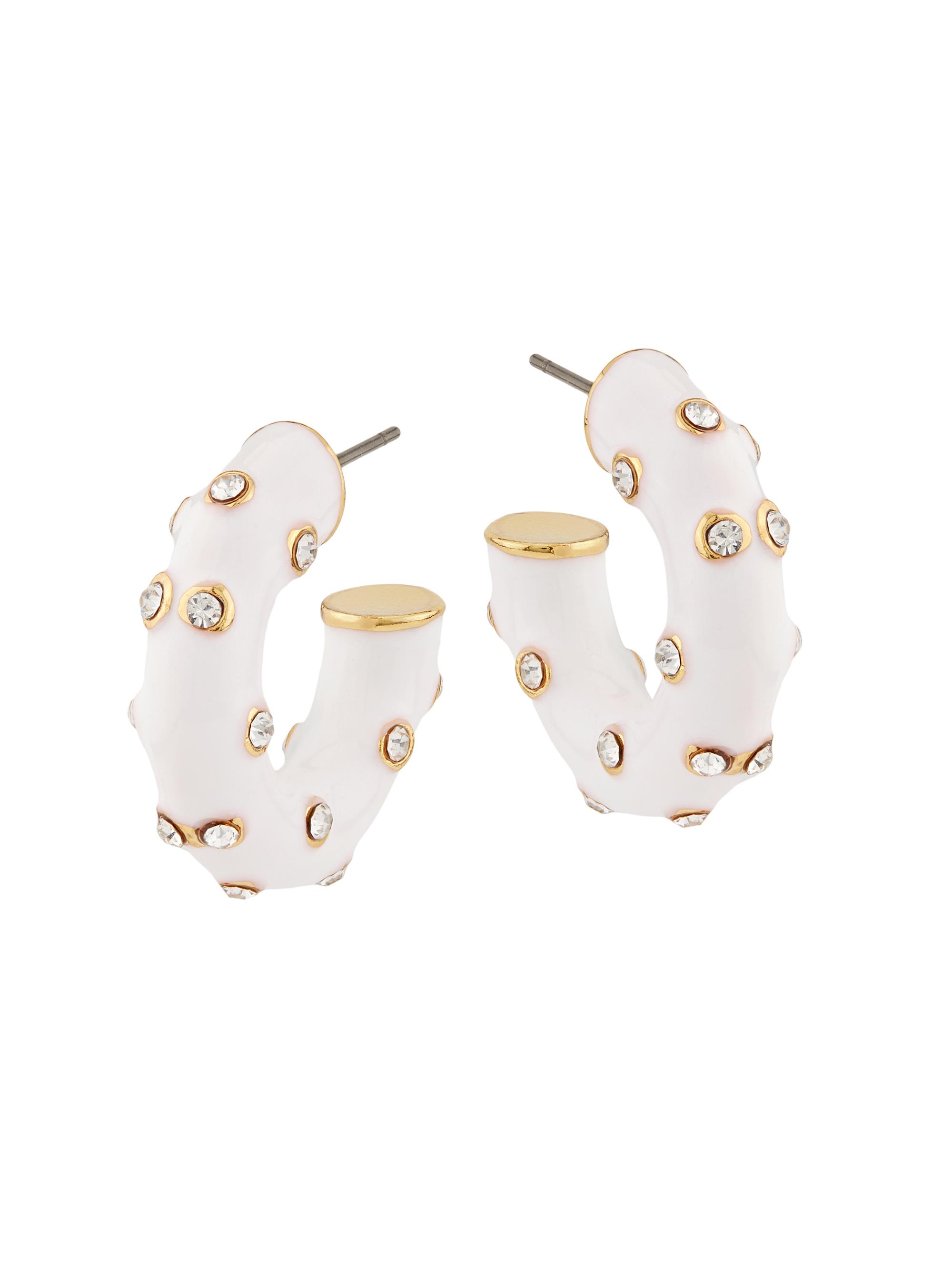 Kenneth Jay Lane Women's Goldtone, Enamel & Glass Crystal Dotted Hoop Earrings - White Crystal