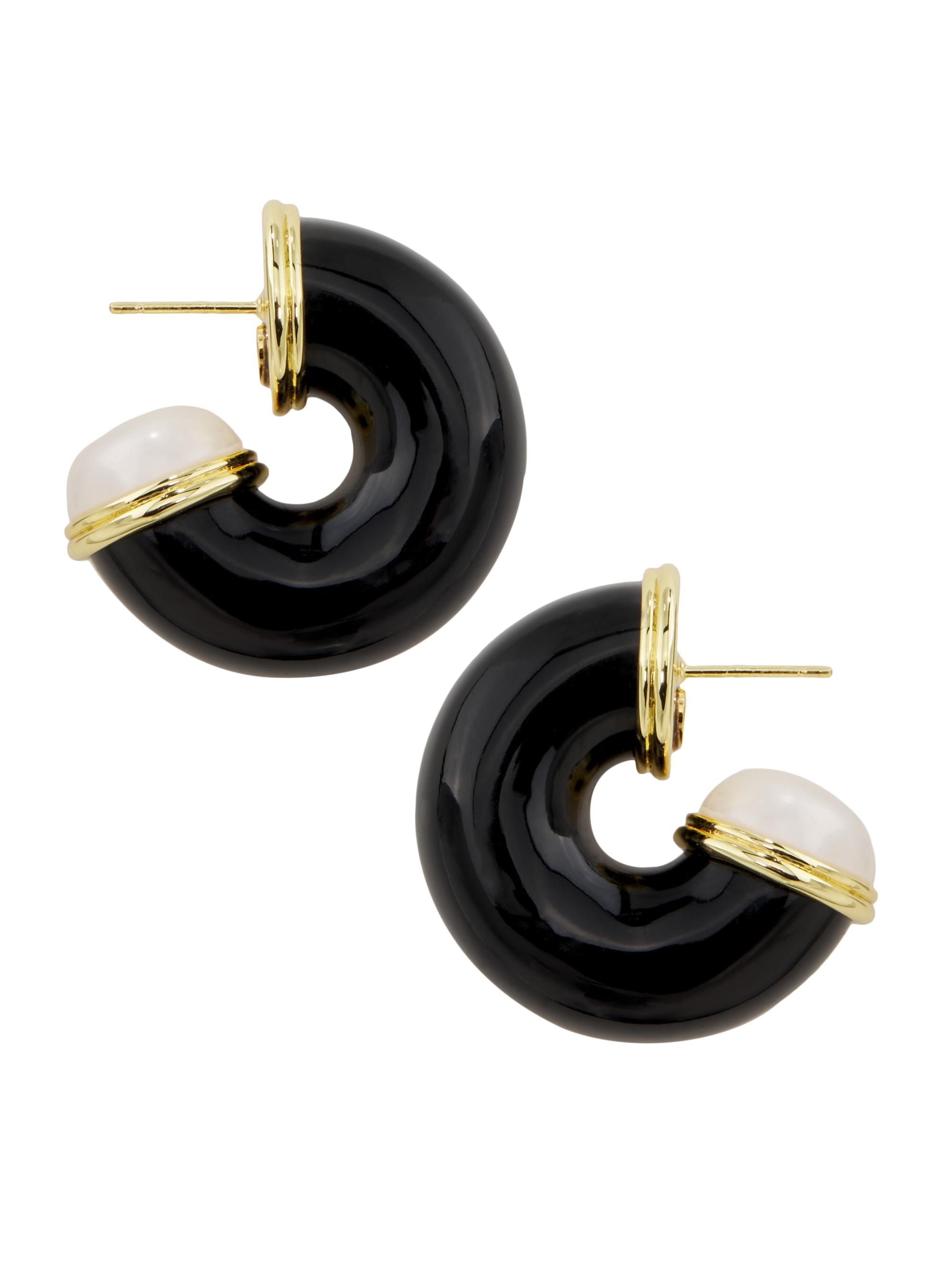 Kenneth Jay Lane Women's 18K-Gold-Plated & Mixed-Media Hoop Earrings -  Malachite Gold
