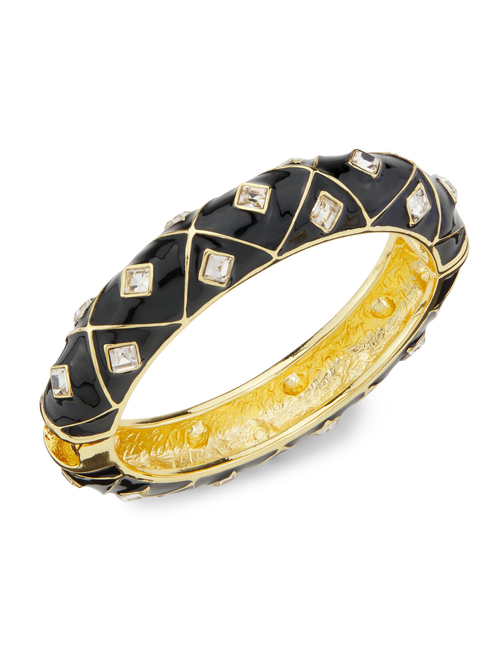 Kenneth Jay Lane Women's 22K-Gold-Plated, Enamel & Glass Crystal Bangle - Black Gold Crystal