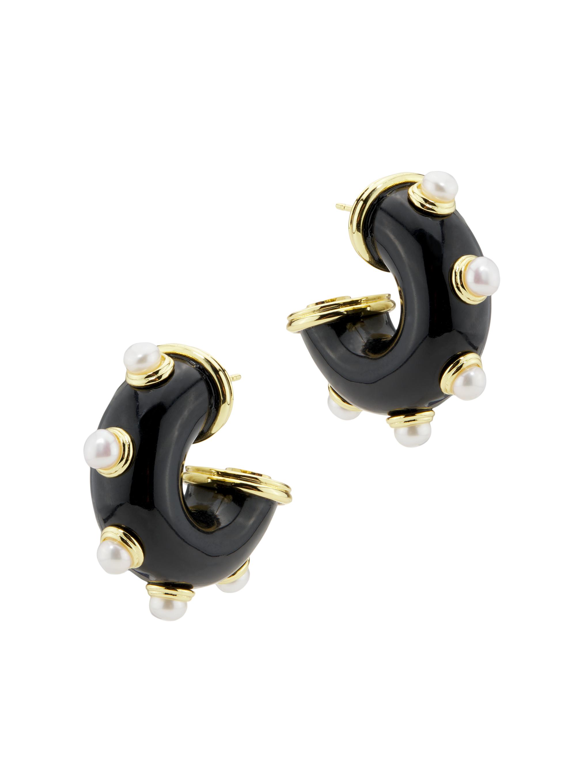 Kenneth Jay Lane Women's 18K-Gold-Plated & Mixed-Media Hoop Earrings - Black Pearl Gold