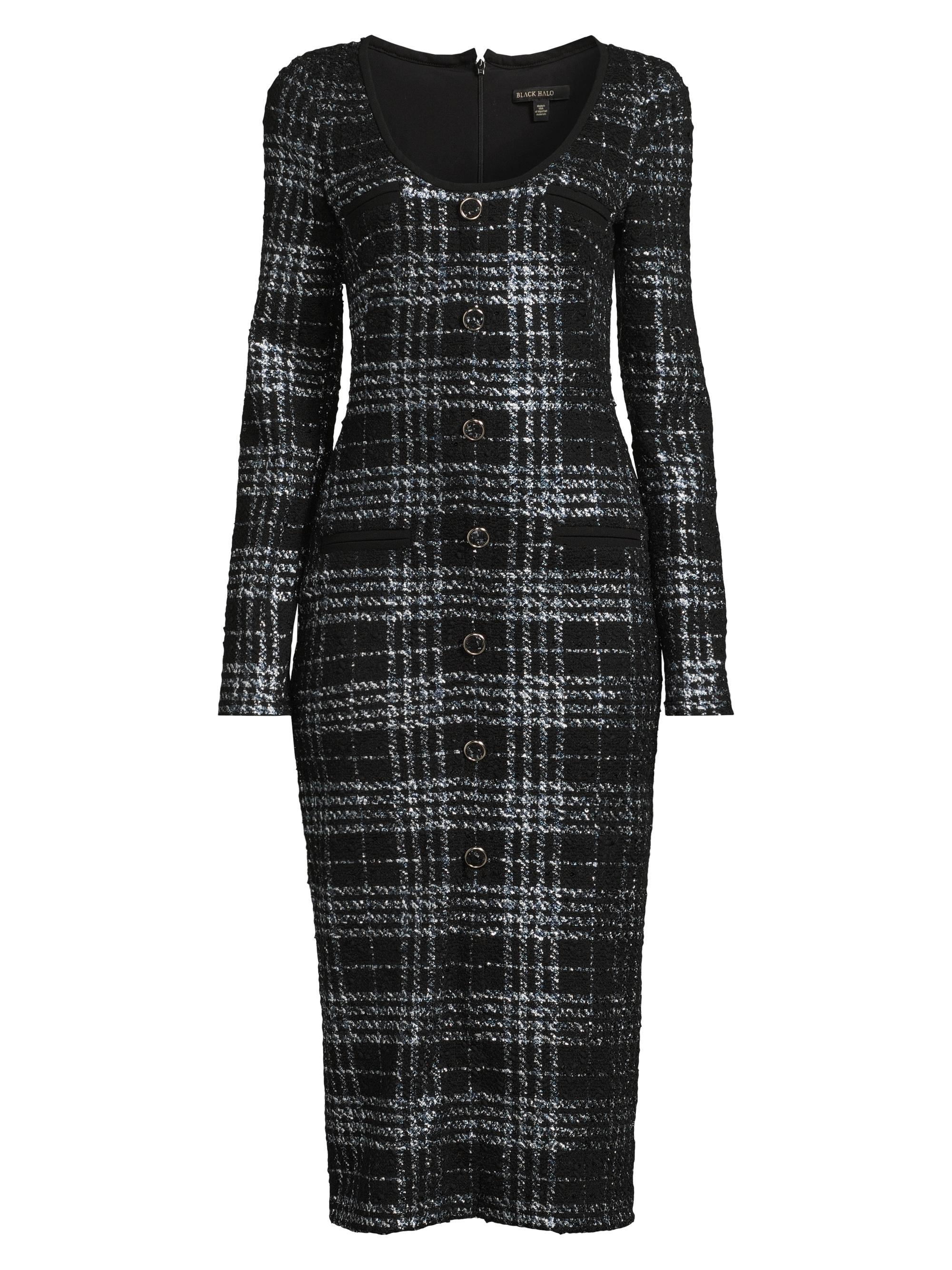 Black Halo Women's Mae Metallic Plaid Midi-Dress - Carbon Class