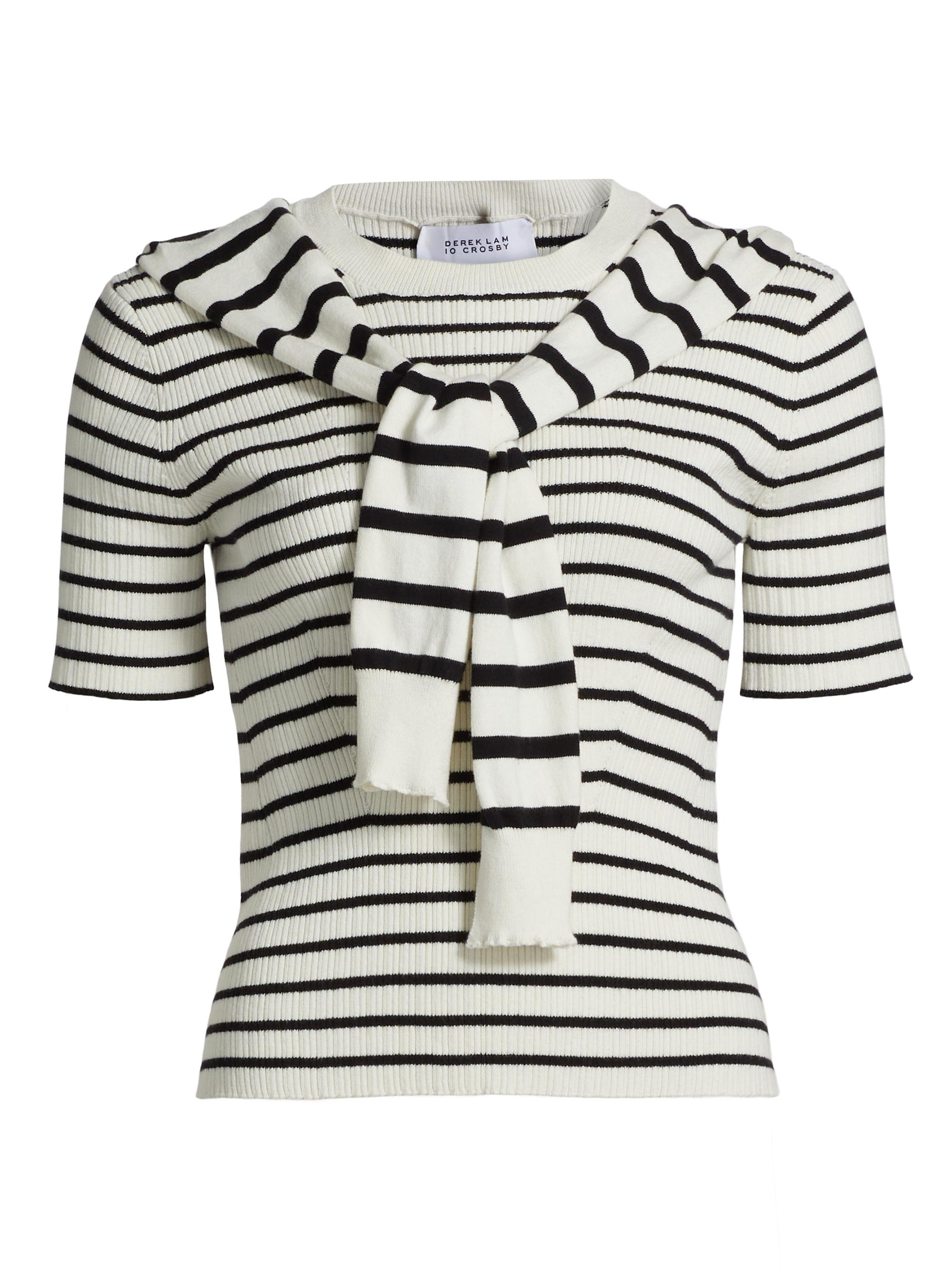 Derek Lam 10 Crosby Women's Twain Short-Sleeve Sweater - Black White