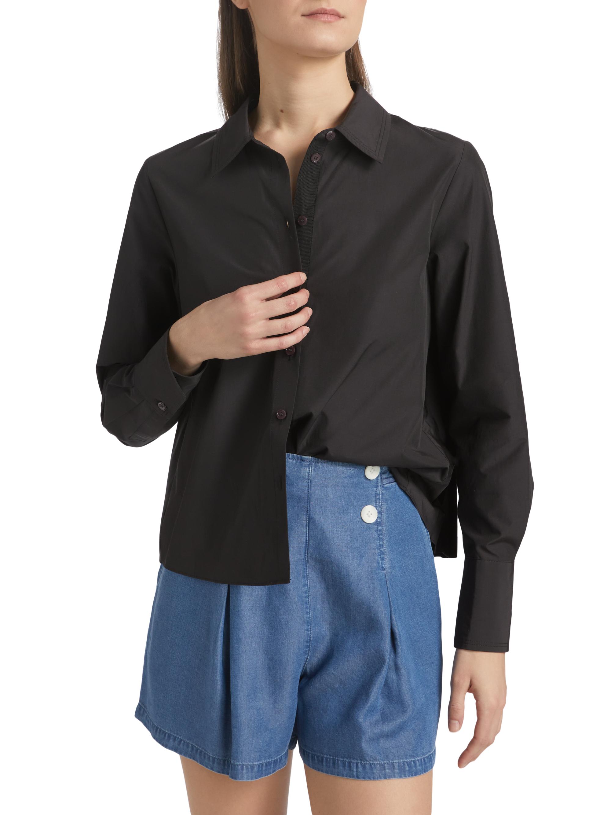 Derek Lam 10 Crosby Women's Cotton-Blend Button-Front Top - Black | Thumbnail 3