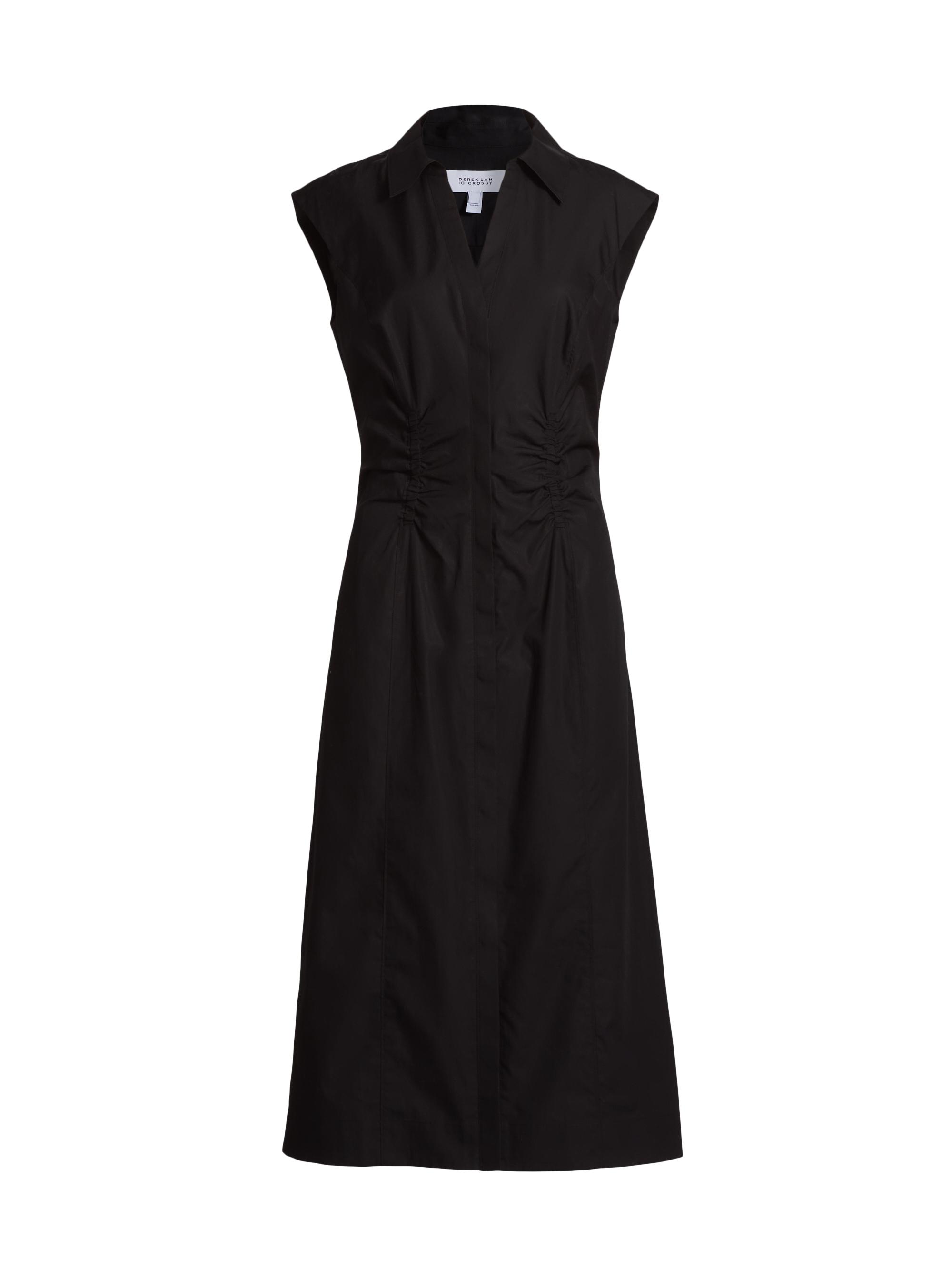 Derek Lam 10 Crosby Women's Poplin Ruched Midi-Shirtdress - Black