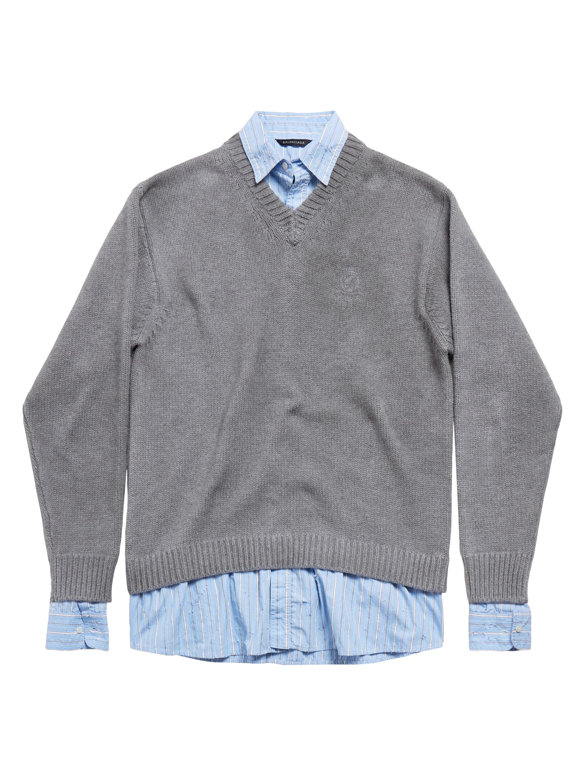 Balenciaga Women's Layered Shirt V-Neck Sweater - Grey