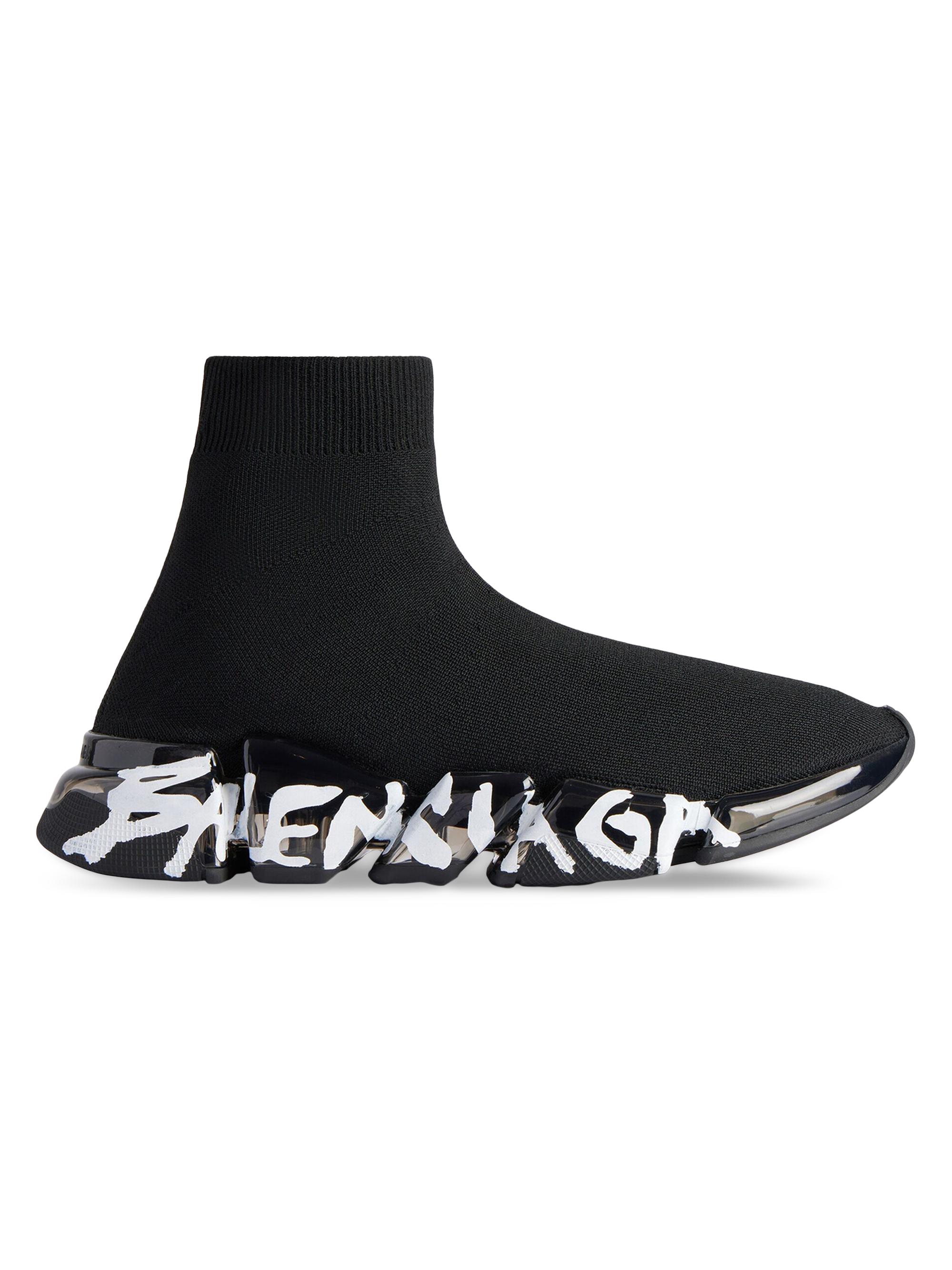 Balenciaga Women's Speed 2.0 Full Clear Sole Graffiti Recycled Knit Sneakers - Black