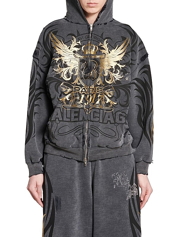 Shop Balenciaga Tacky Gold Zip-Up Hoodie Regular Fit | Saks Shop Balenciaga Tacky Gold Zip-Up Hoodie Regular Fit | Saks