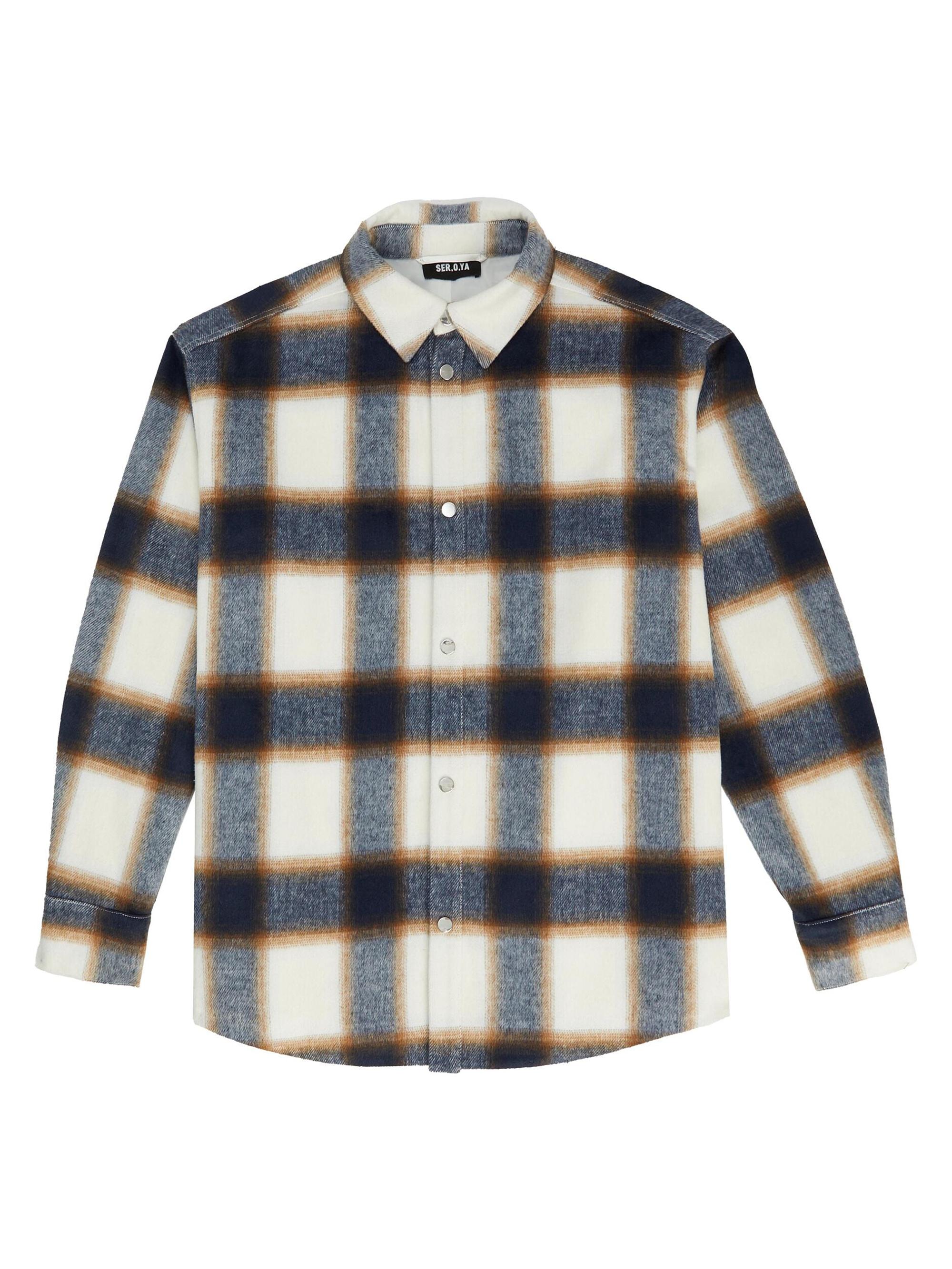 Ser.o.ya Men's Dack Relaxed Wool Shacket -  Navy Plaid