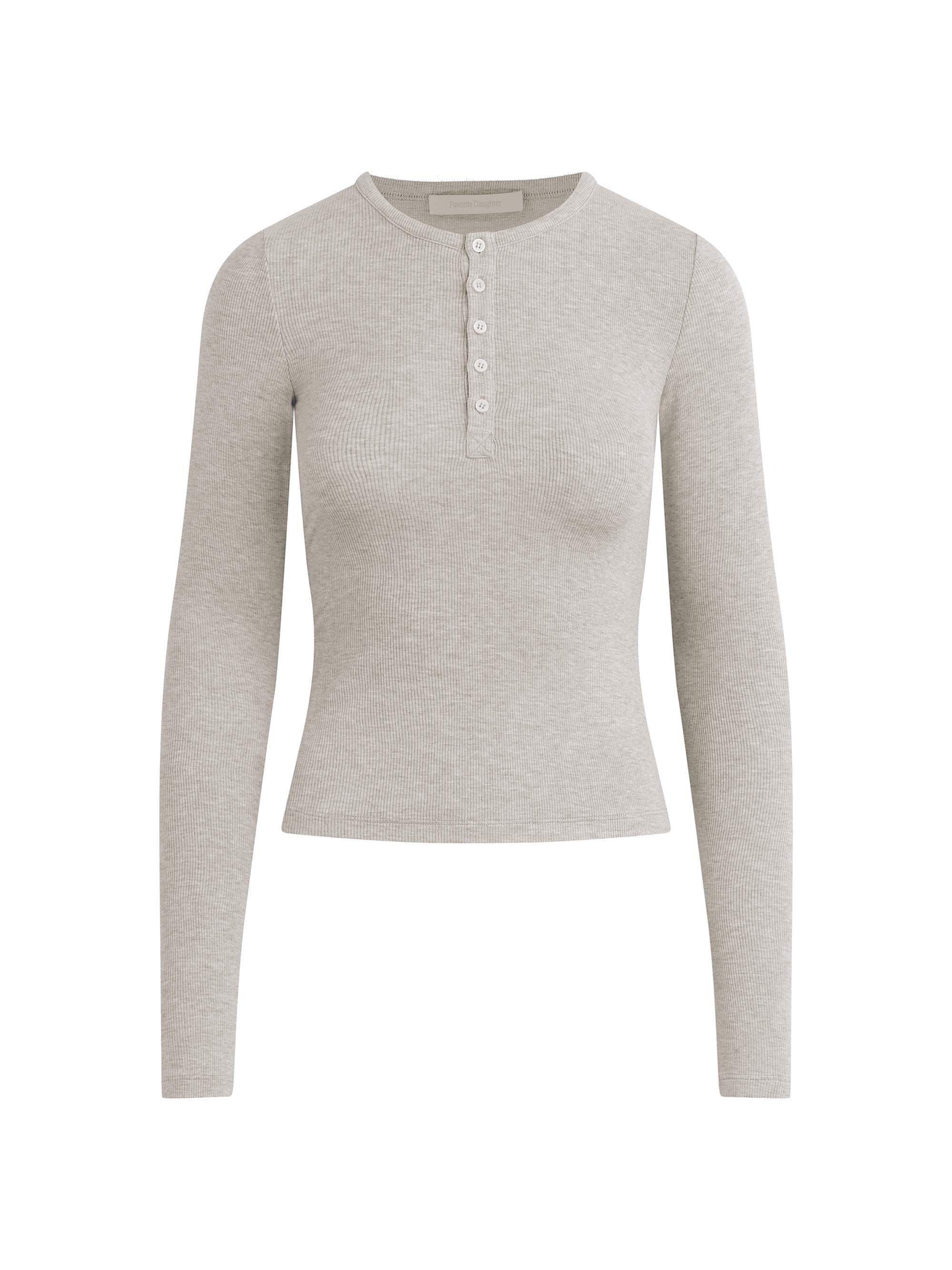 Favorite Daughter Women's The Ribbed Henley Top - Heather Grey
