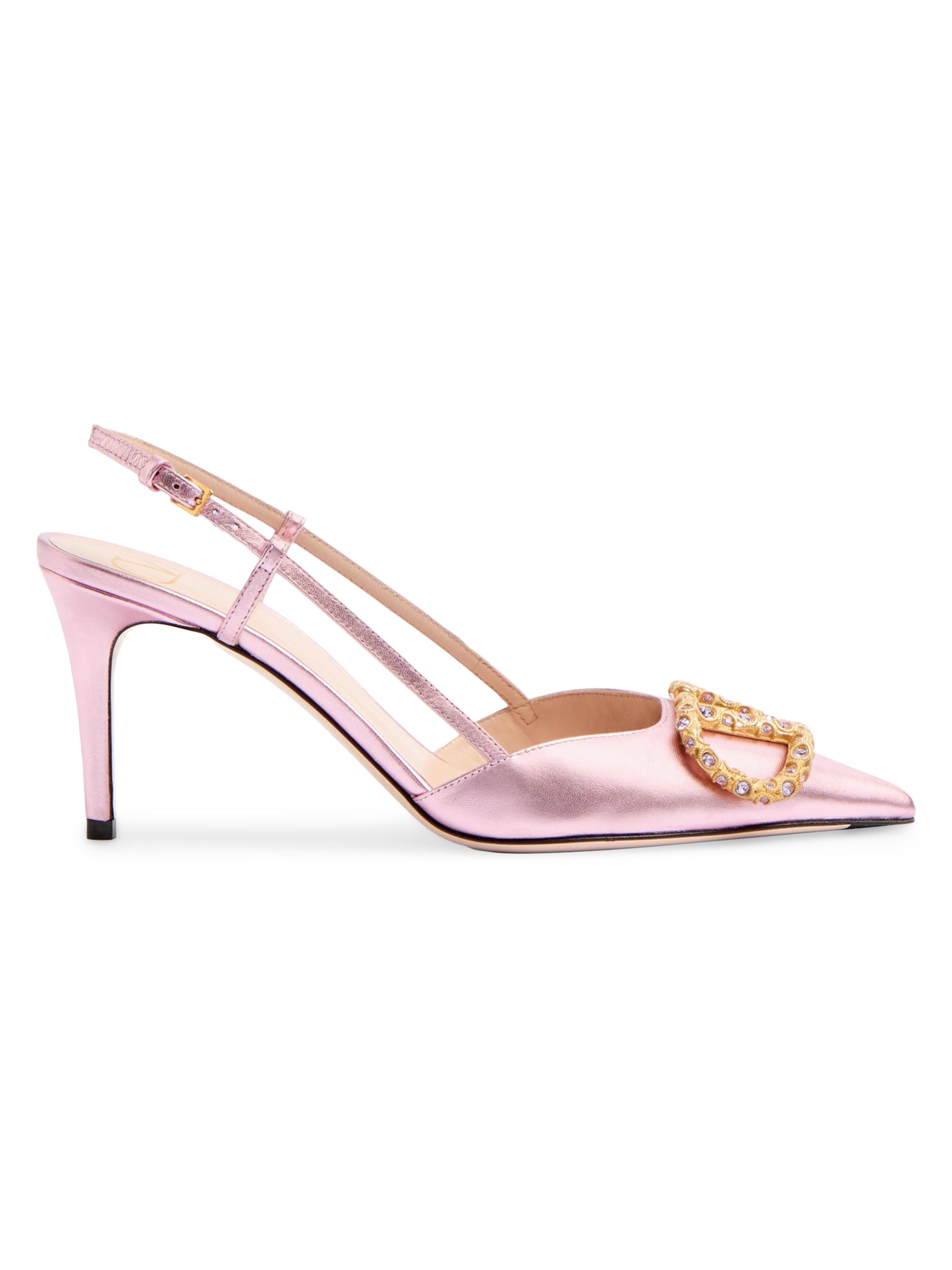 Valentino Garavani Women's VLogo Signature Laminated Nappa Leather 80MM Slingback Pumps - Pink Multicolor