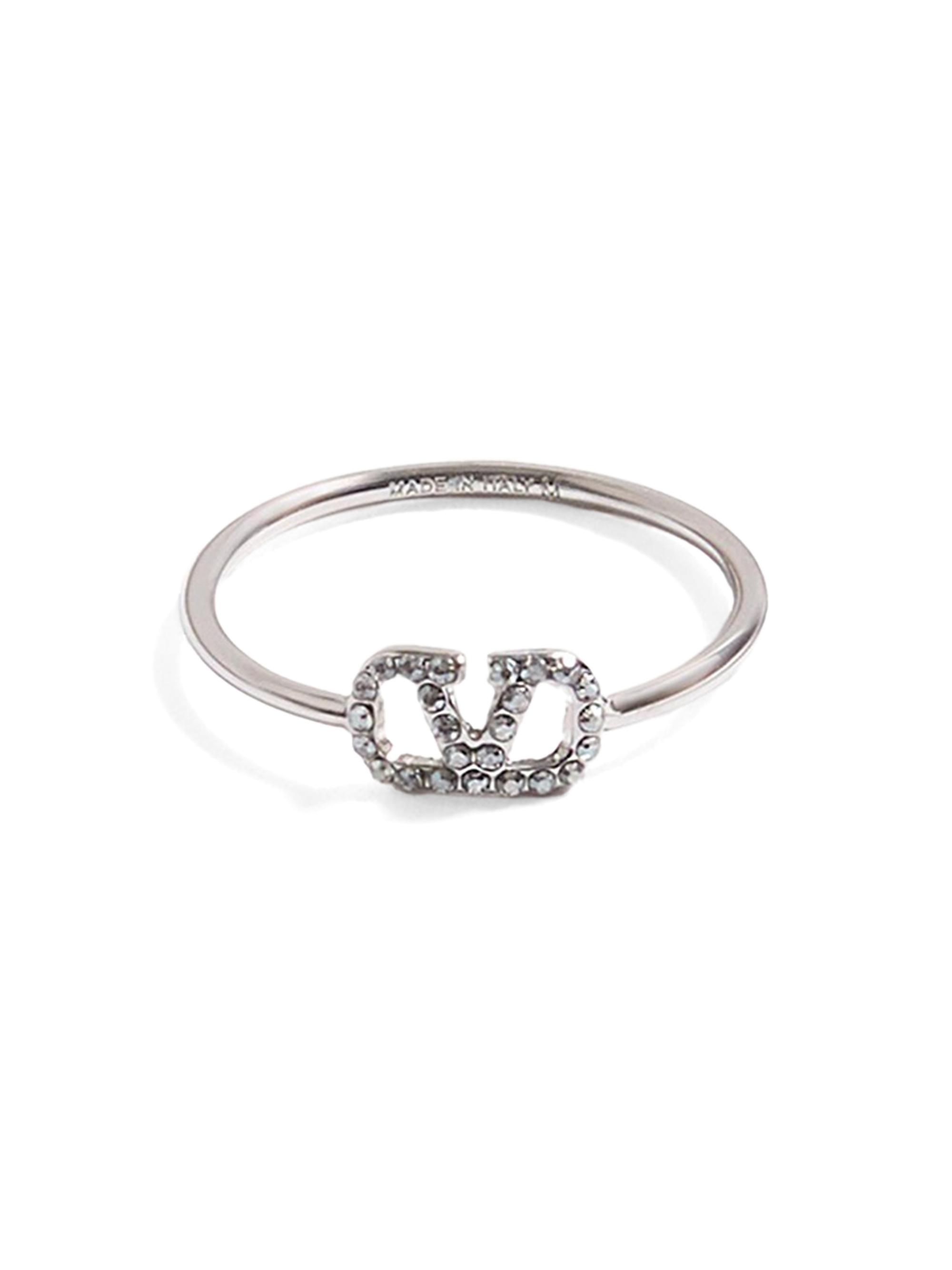 Valentino Garavani Women's VLogo Signature Metal and Swarovski Crystal Ring - Palladium Crystal