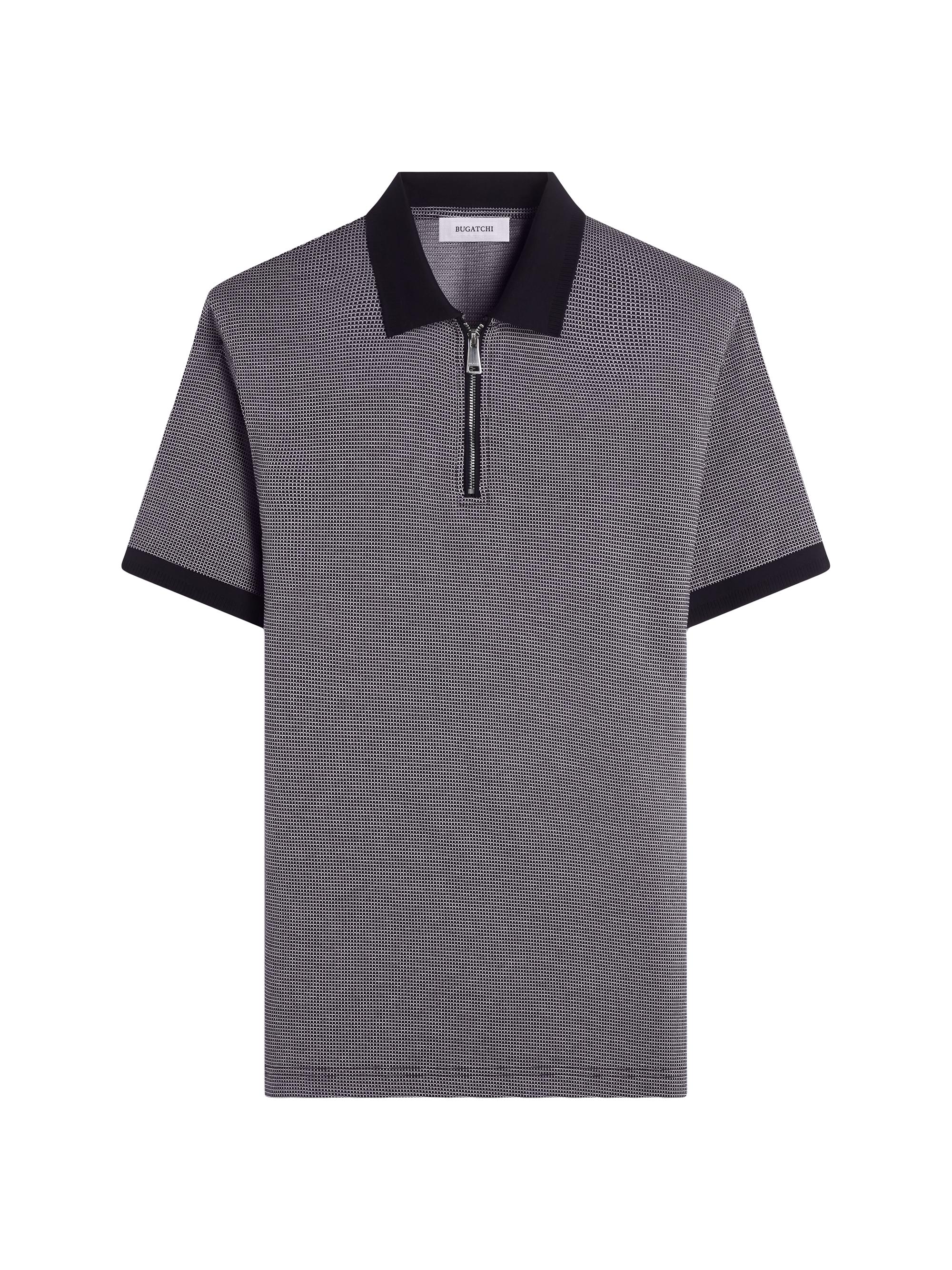 Bugatchi Men's Quarter Zip Printed Cotton Polo Shirt - Black