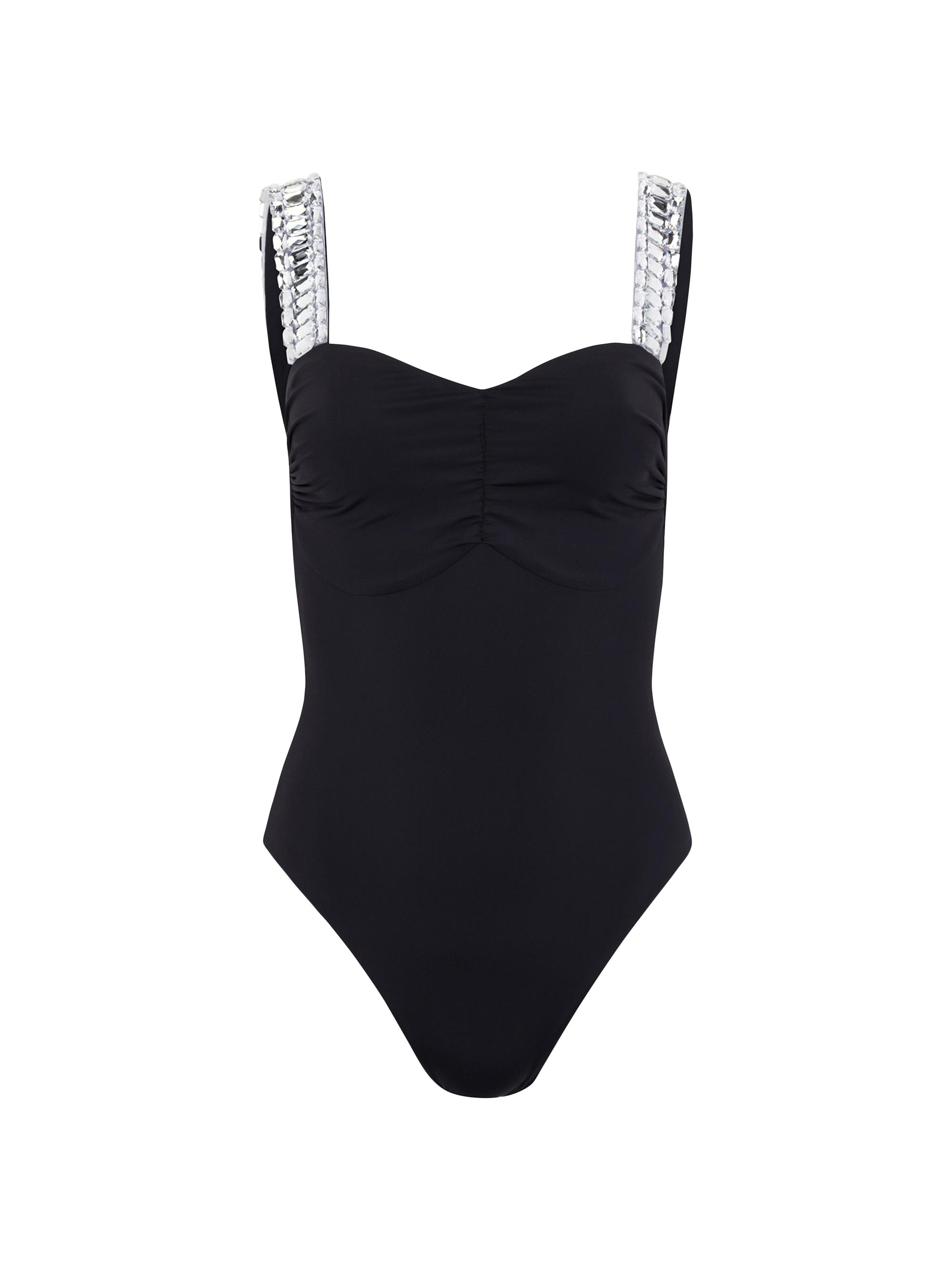 Tabacaru Swim Women's Daniella with Sequin Straps One Piece Swimsuit - Black
