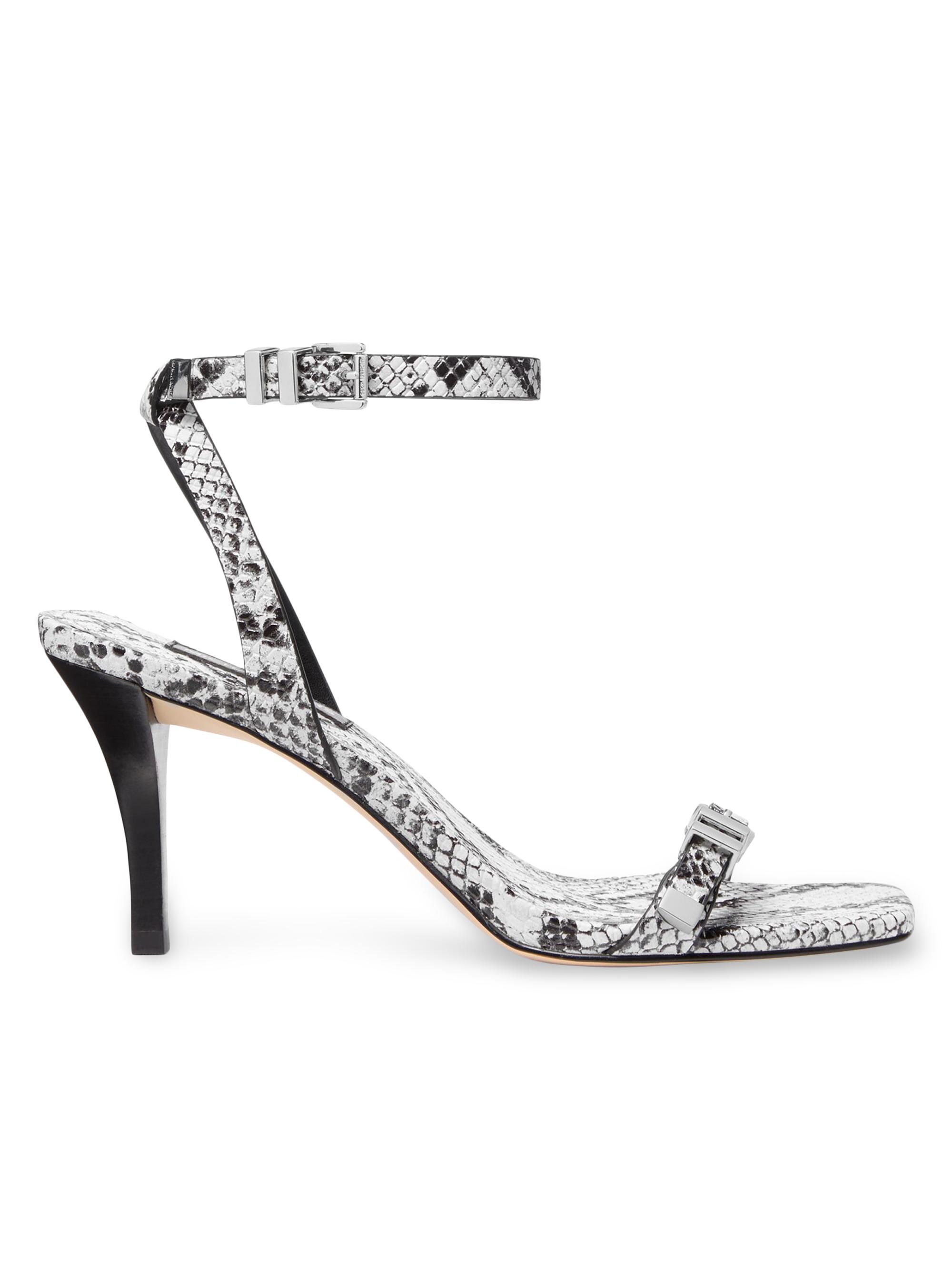 MICHAEL Michael Kors Women's Darrington 75MM Snake-Embossed Leather Stiletto Sandals - Aluminum