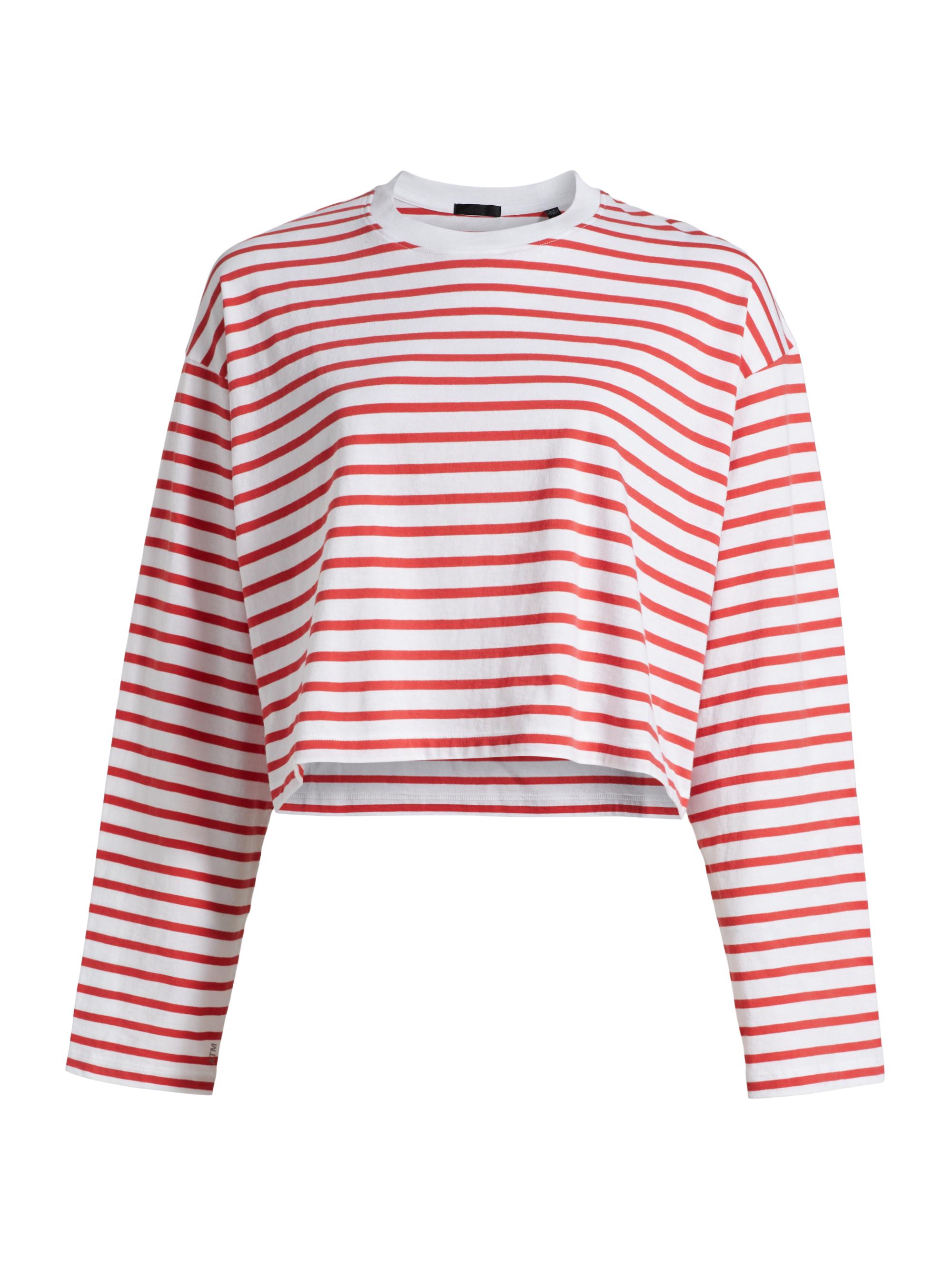 ATM Anthony Thomas Melillo Women's Striped Classic Jersey Boxy T-Shirt - White Cardinal Red