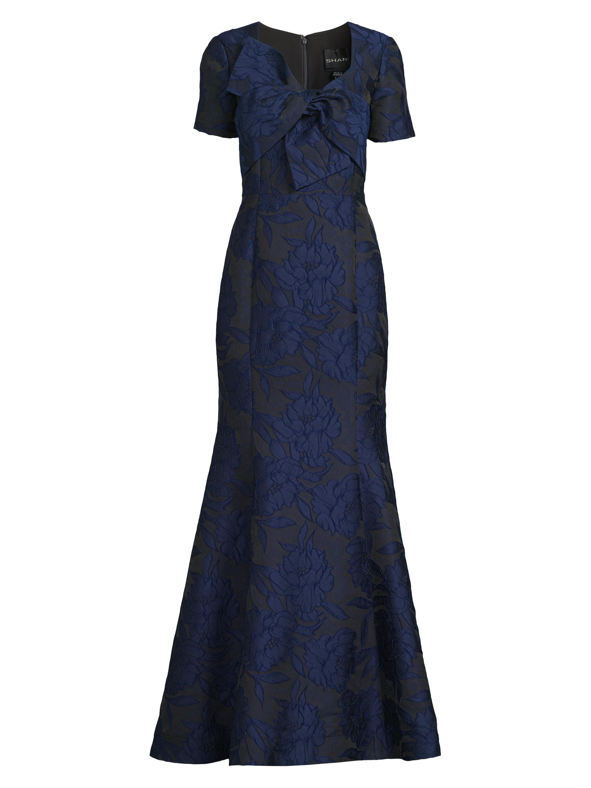 Shani Women's Jacquard Bow Gown - Navy