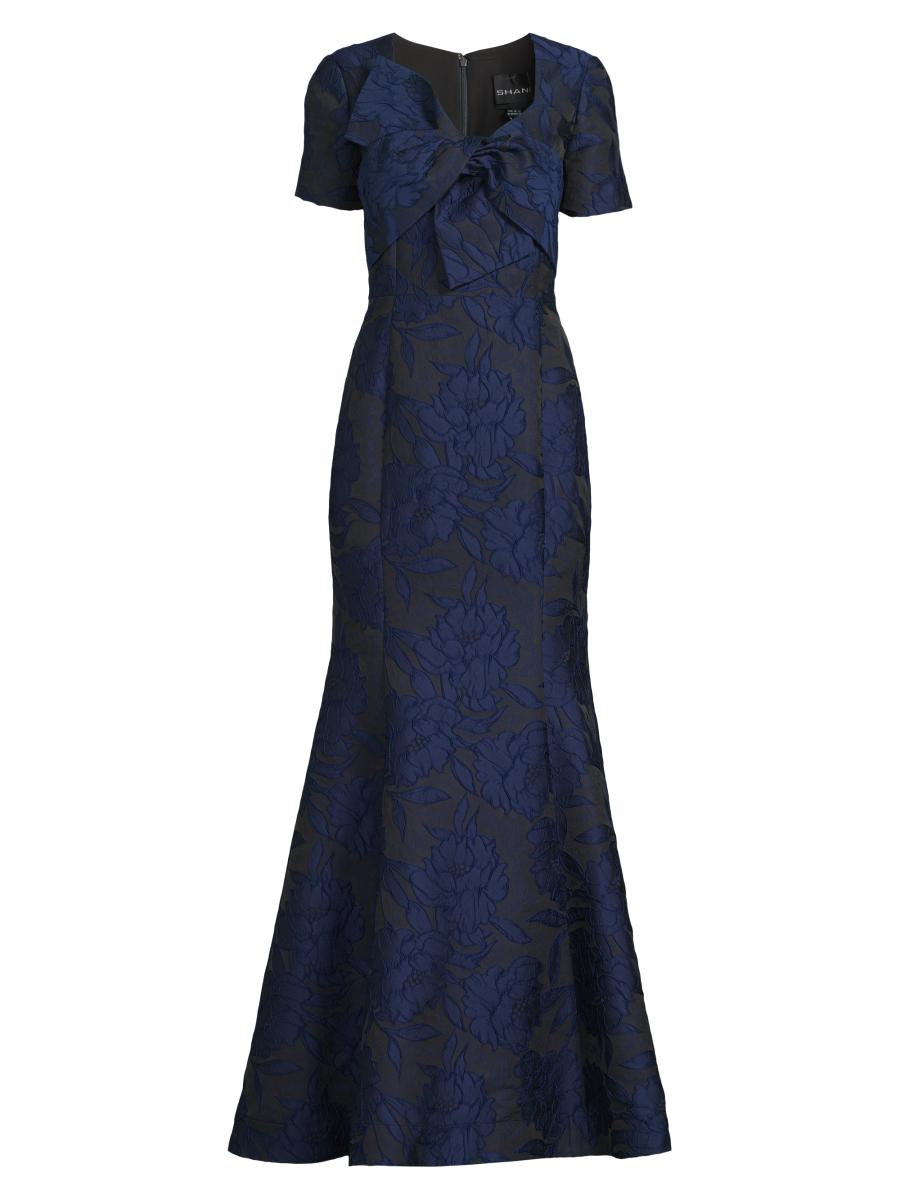 Shani Women's Jacquard Bow Gown In Blue
