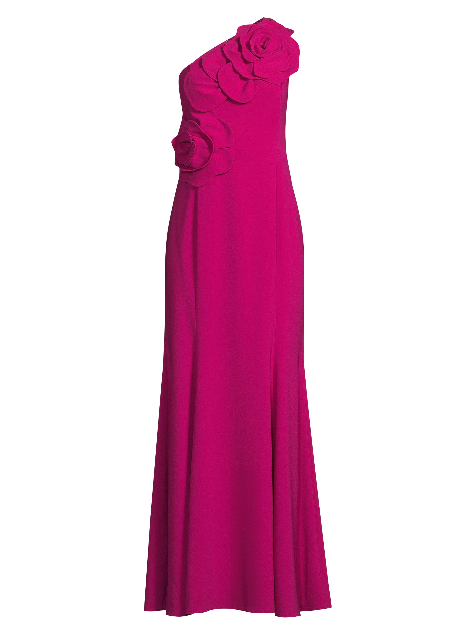 Shani Women's One-Shoulder Floral Appliqué Crepe Gown - Fuchsia