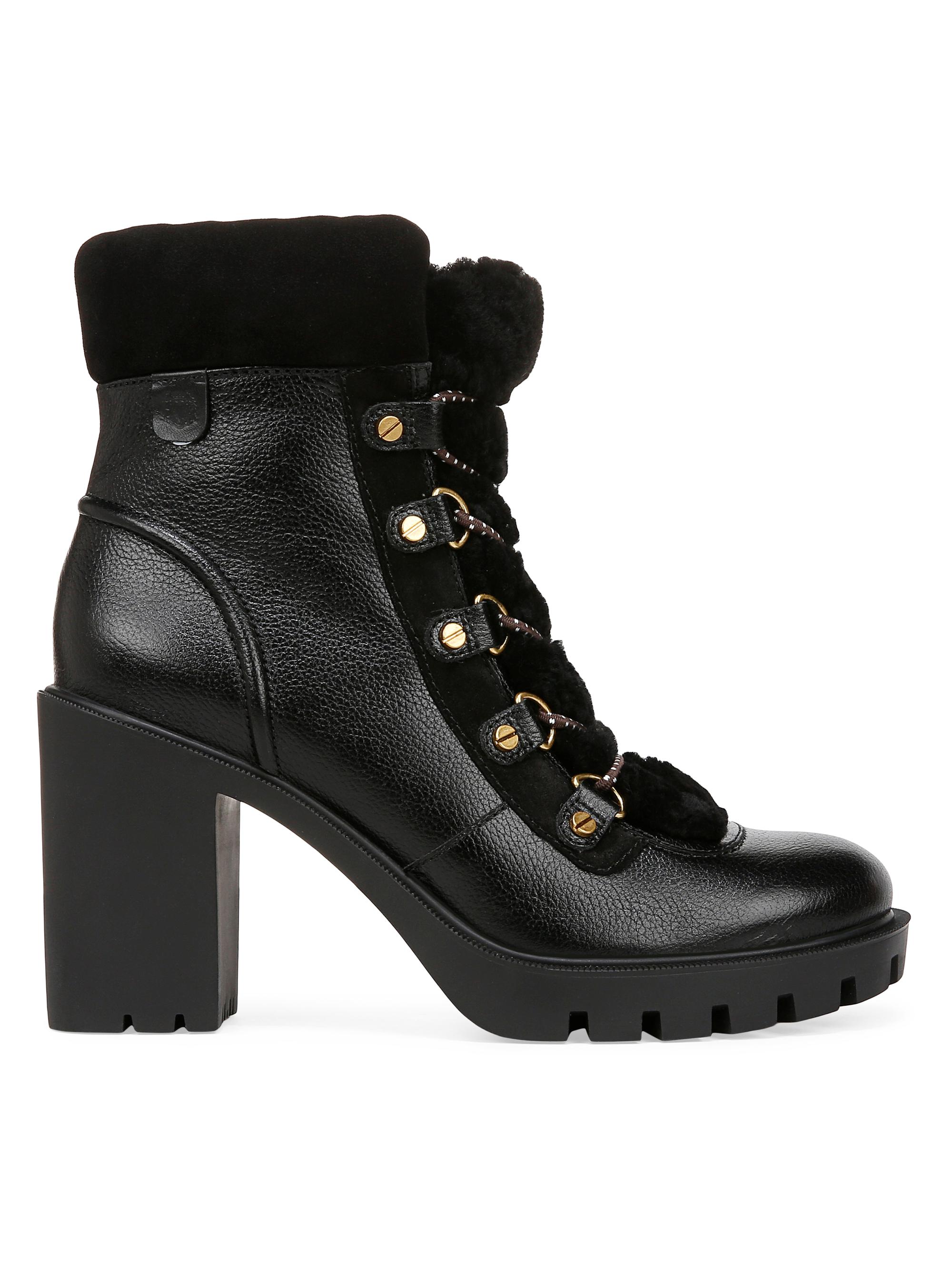 Veronica Beard Women's Reece 0MM Leather & Shearling Lace-Up Ankle Boots - Black