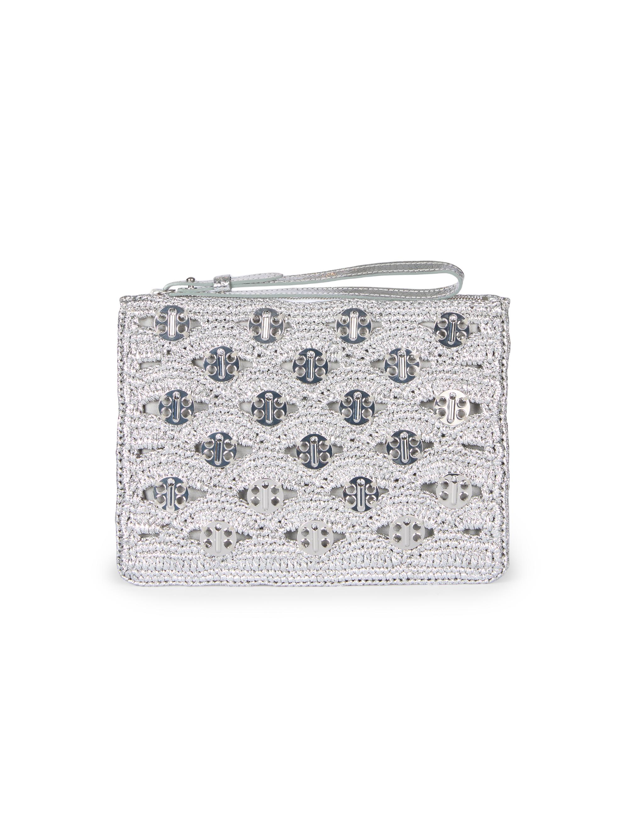 Rabanne Women's Metallic Raffia & Leather Pouch - Silver