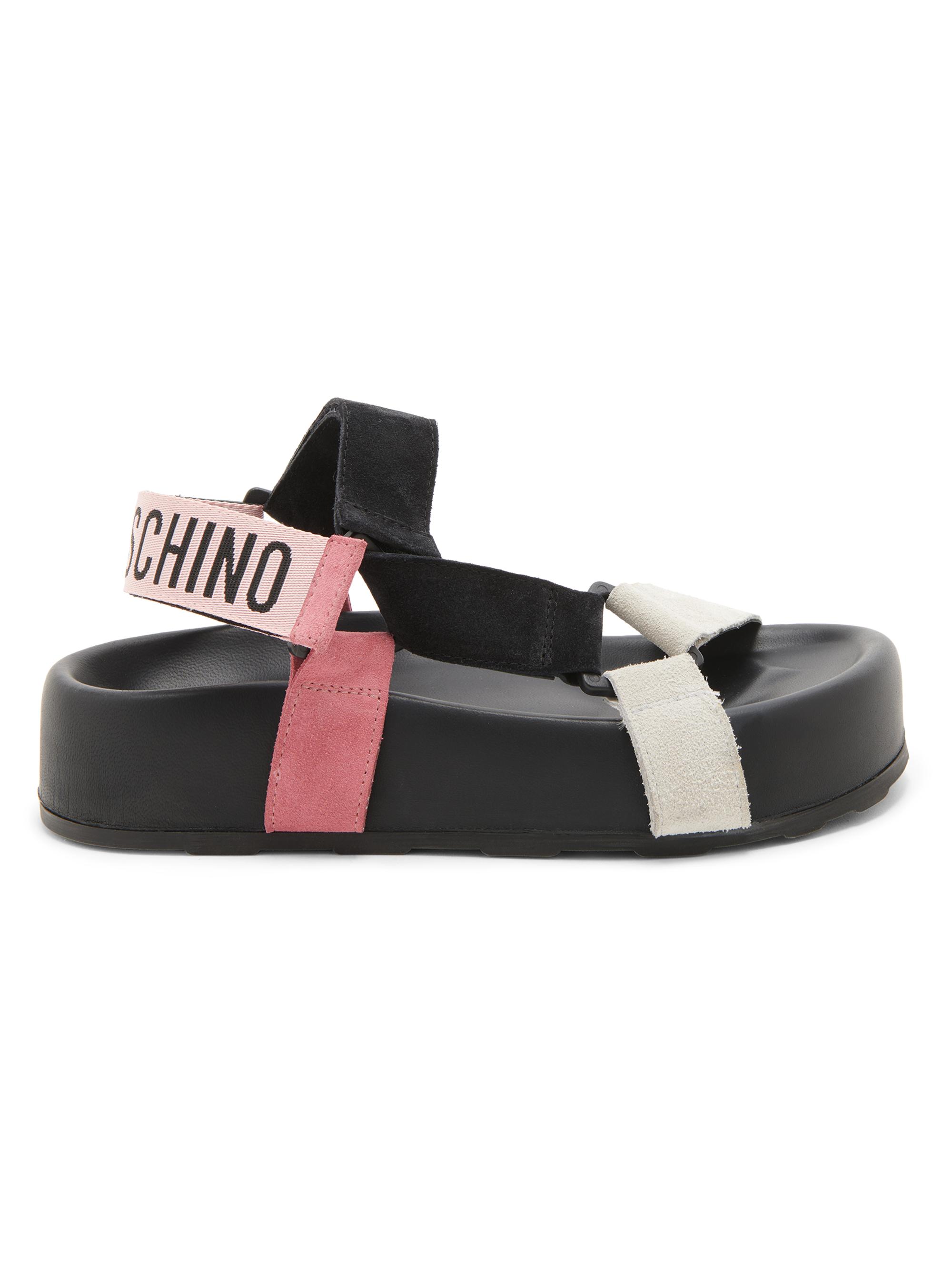 Moschino Women's Sporty Leather Sandals - White Black Pink