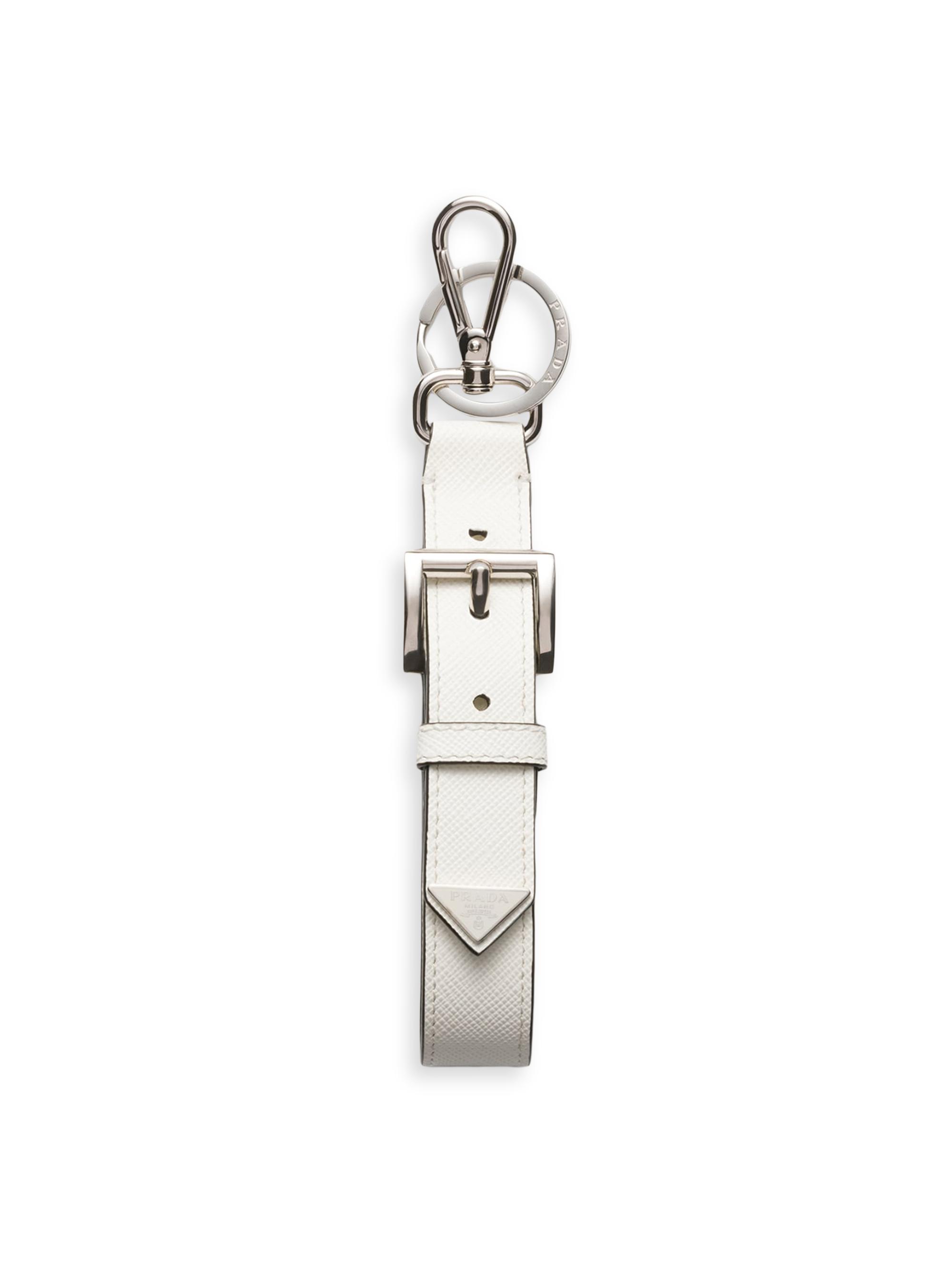 Prada Women's Saffiano Leather Key Ring - White
