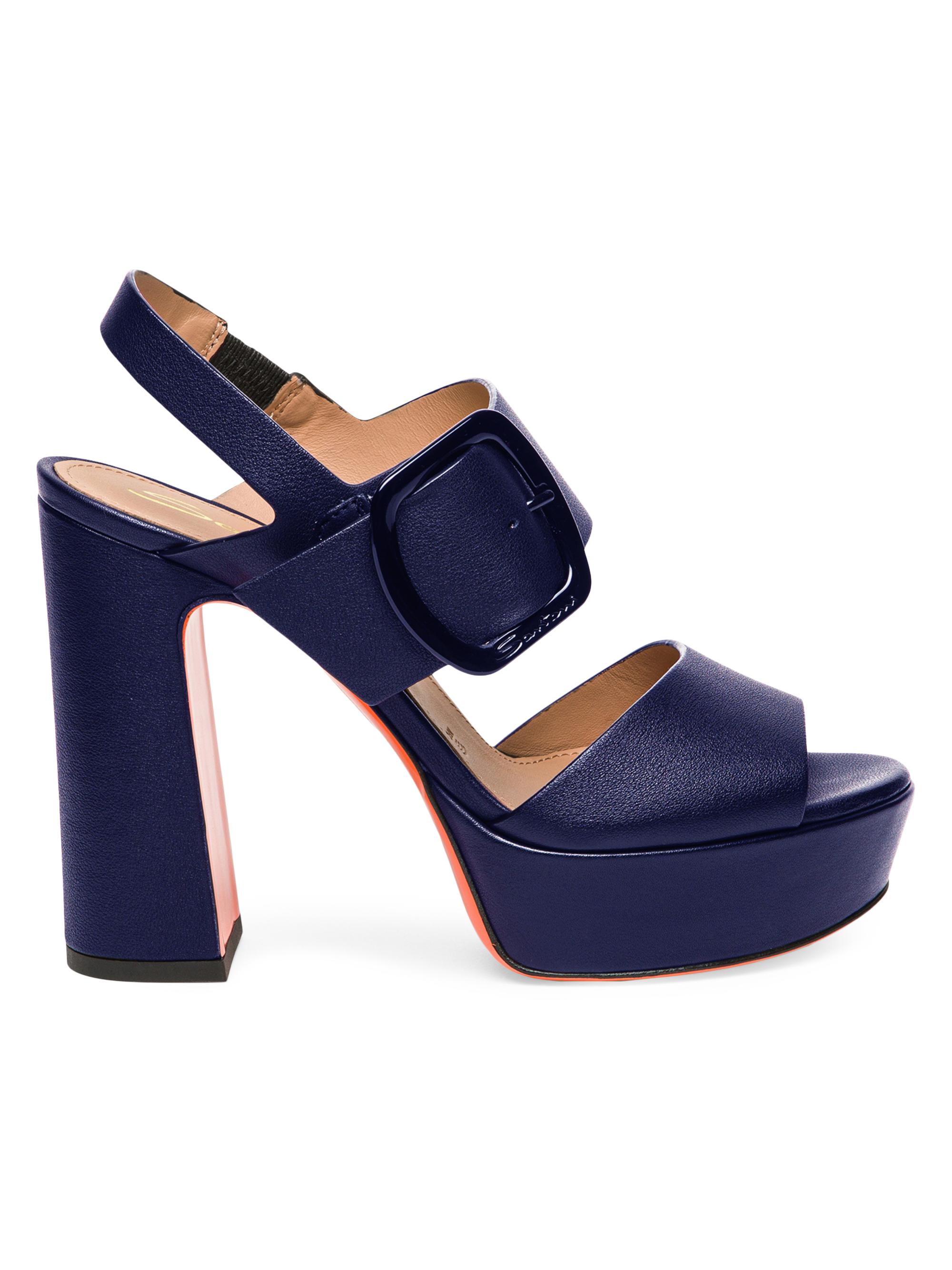 Santoni Women's 75MM Leather Platform Sandals - Navy