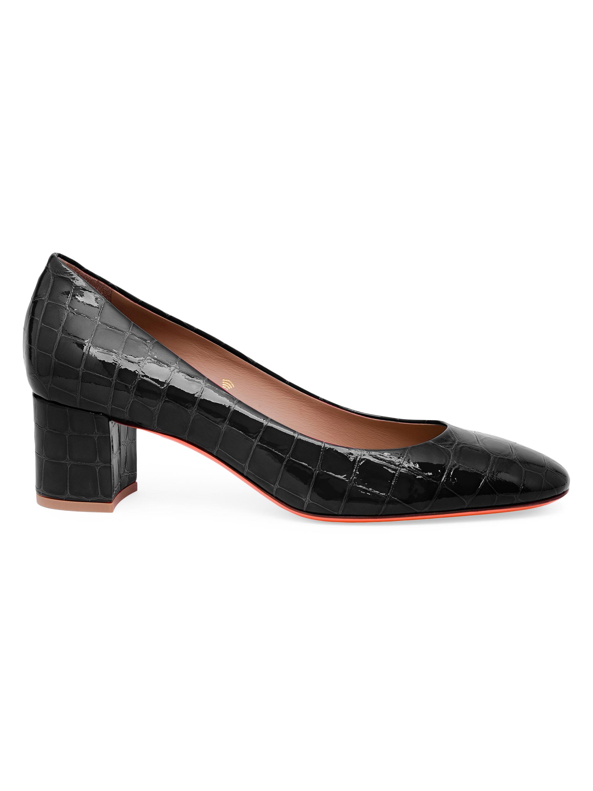 Santoni Women's 50MM Crocodile-Embossed Patent Leather Pumps - Black