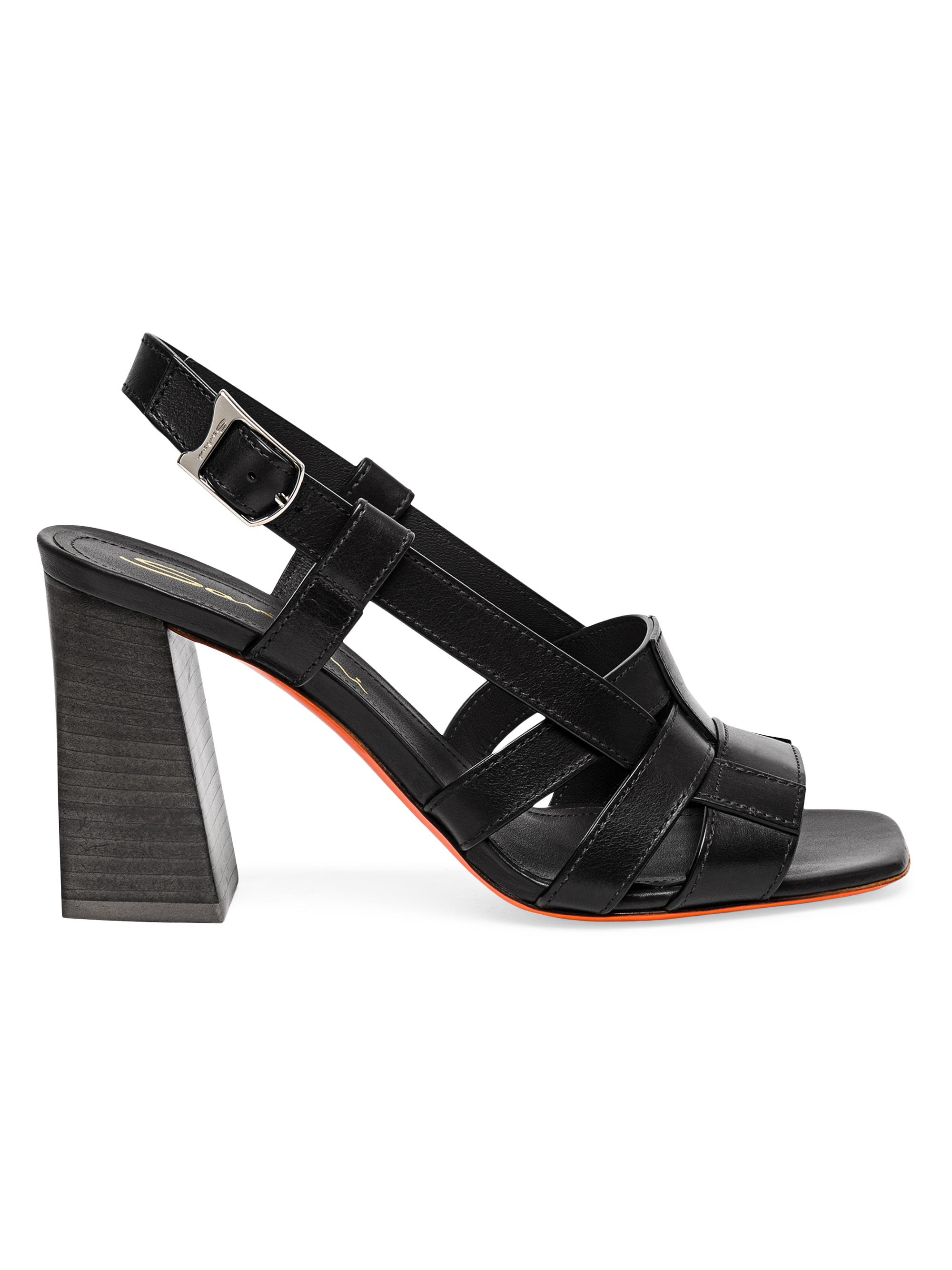 Santoni Women's 85MM Woven Leather Buckle Sandals - Black