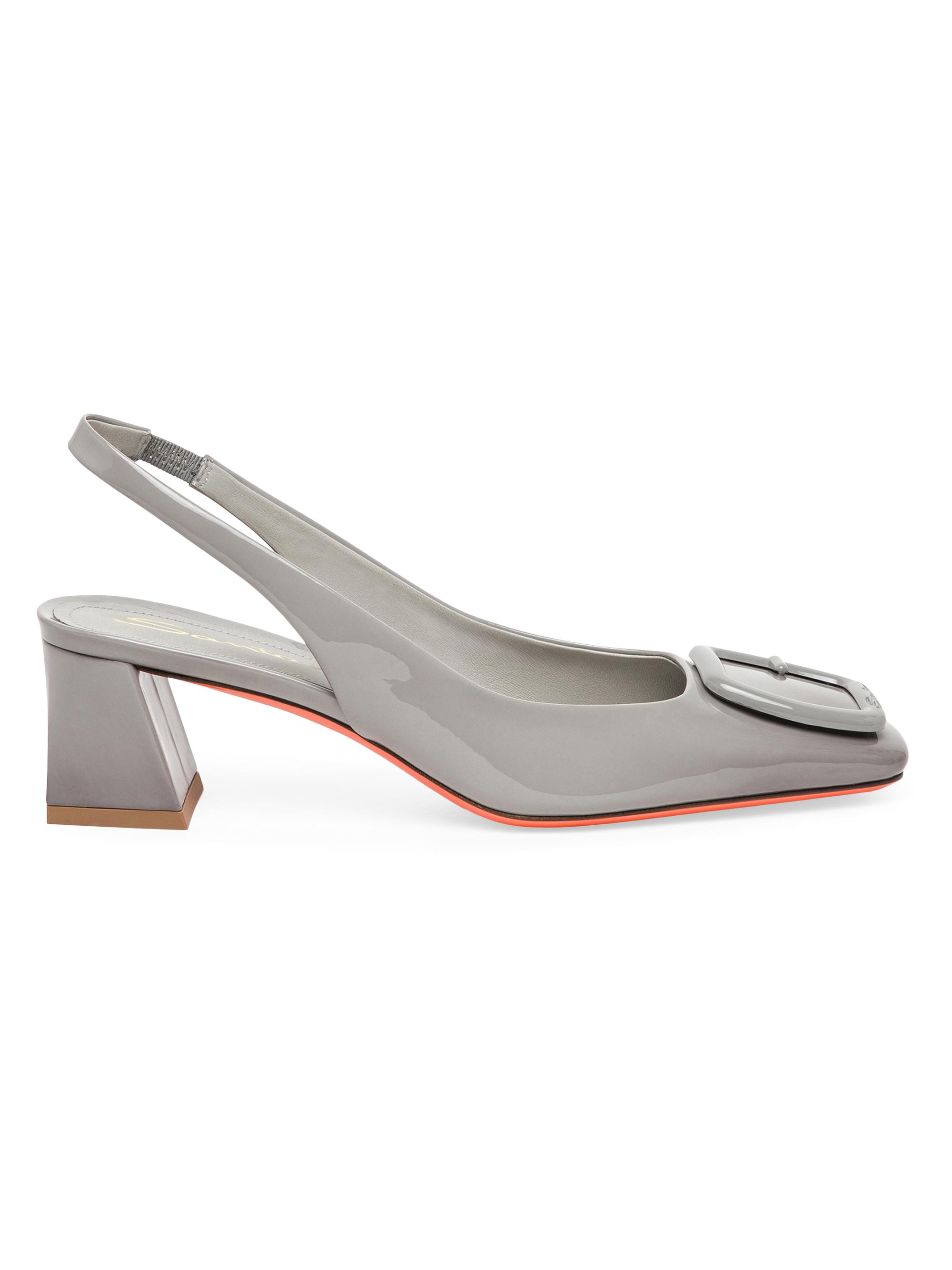 Santoni Women's 50MM Patent Leather Slingback Pumps - Grey