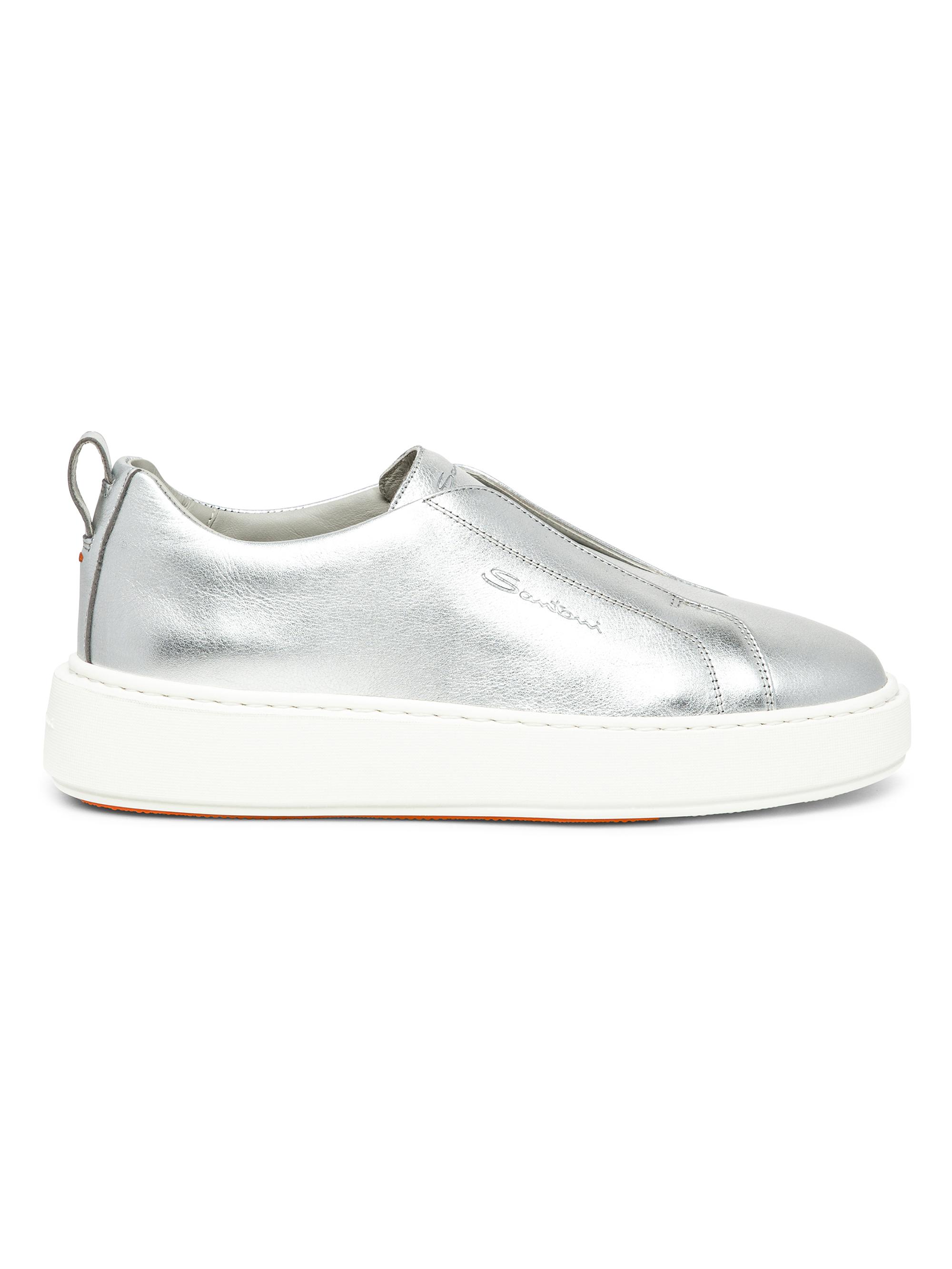 Santoni Women's Metallic Leather Slip-On Sneakers - Silver