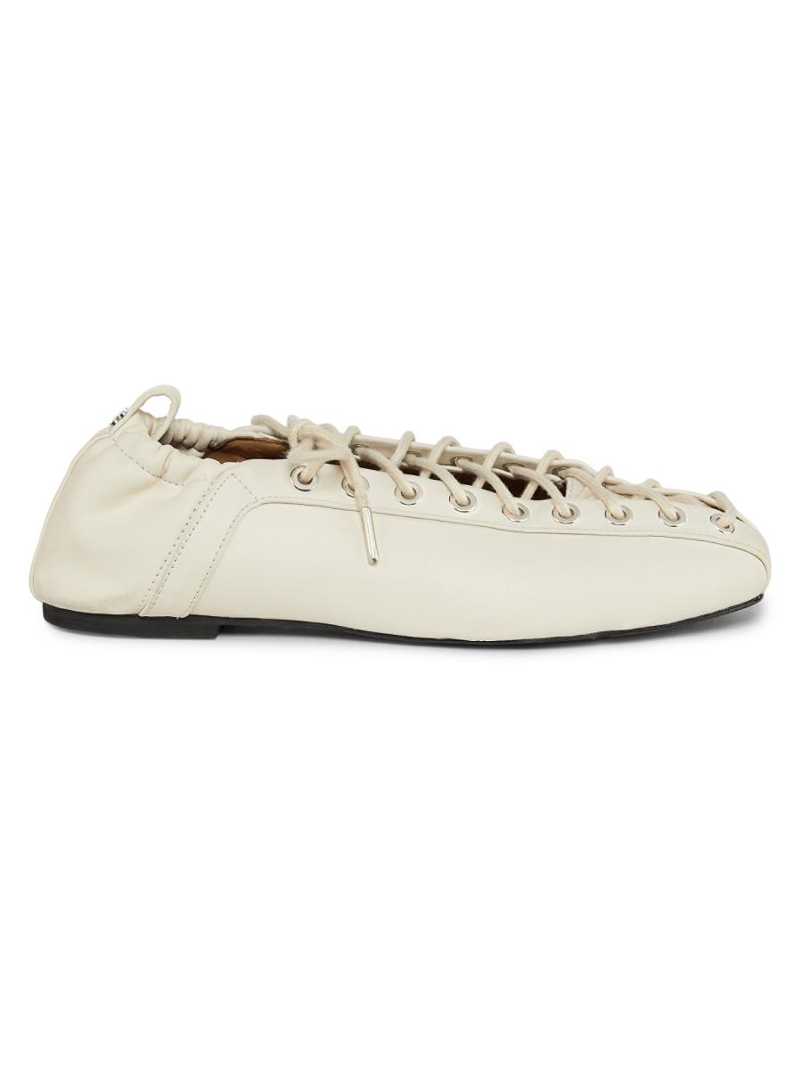 フラットシューズ Ganni Lace-Up Ballet Flat Ganni Eyelets Lace-Up Ballet Flats | Saks Fifth Avenue
