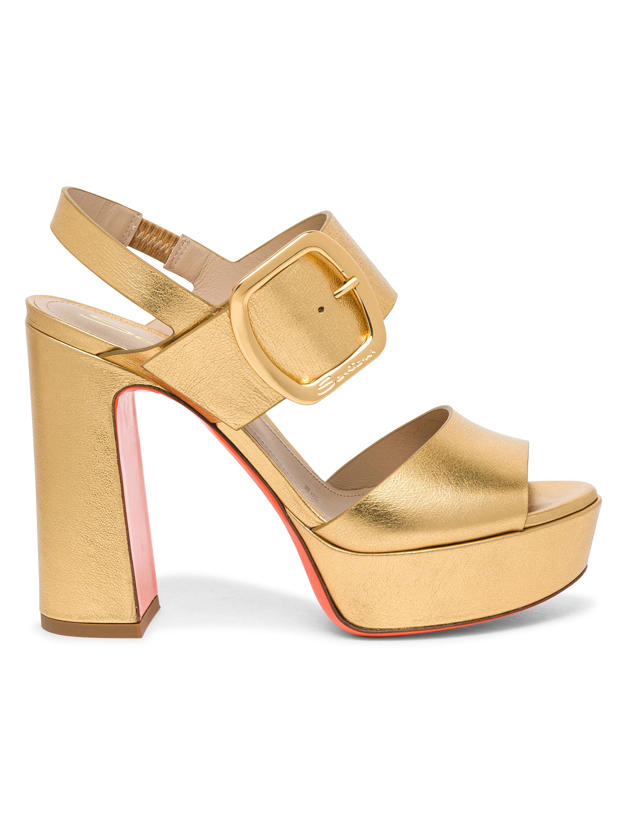 Santoni Women's Metallic Leather Buckle Platform Sandals - Gold