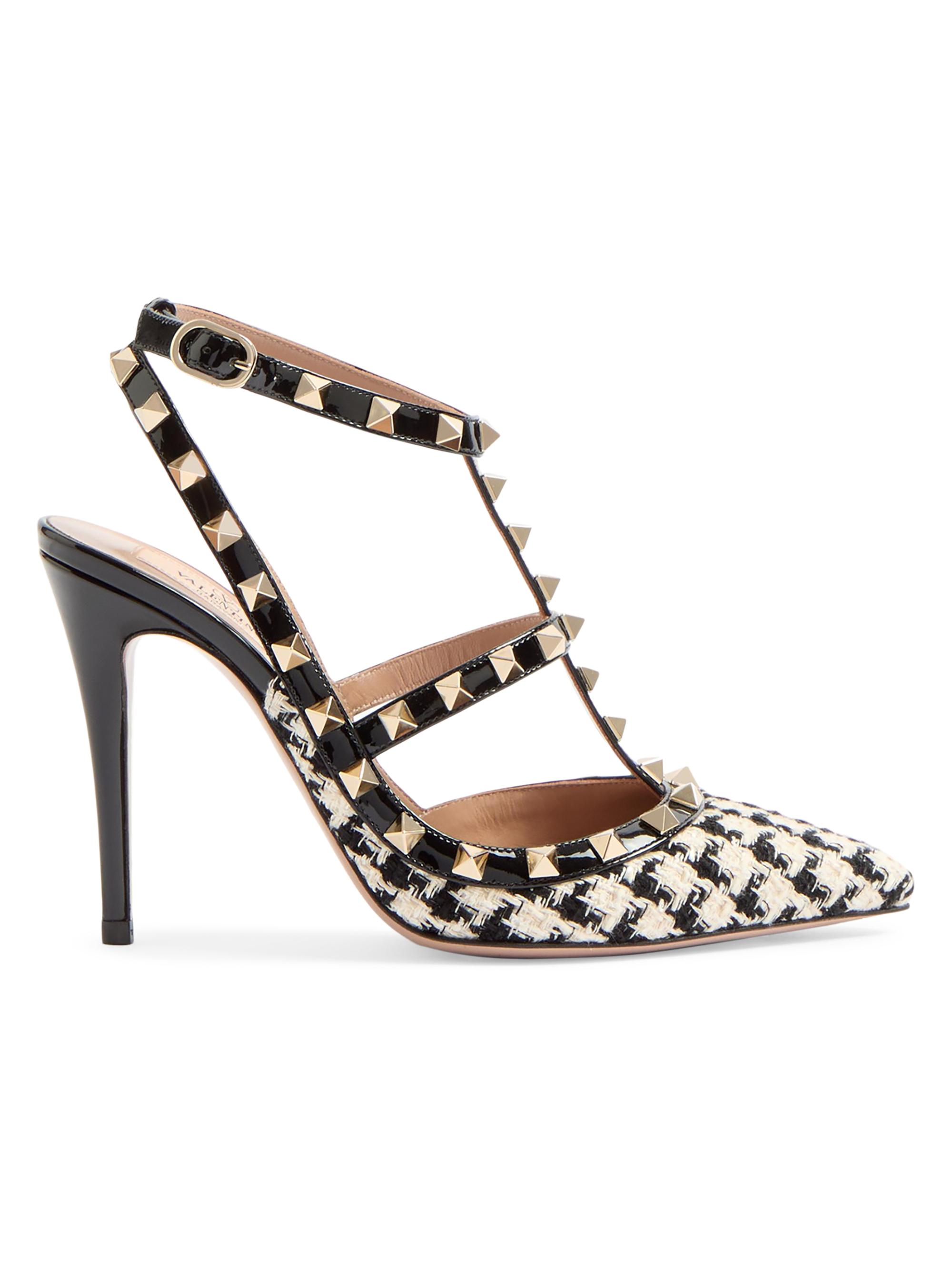 Valentino Garavani Women's Rockstud Pumps in Pied-De-Poule Fabric 100MM -  Black