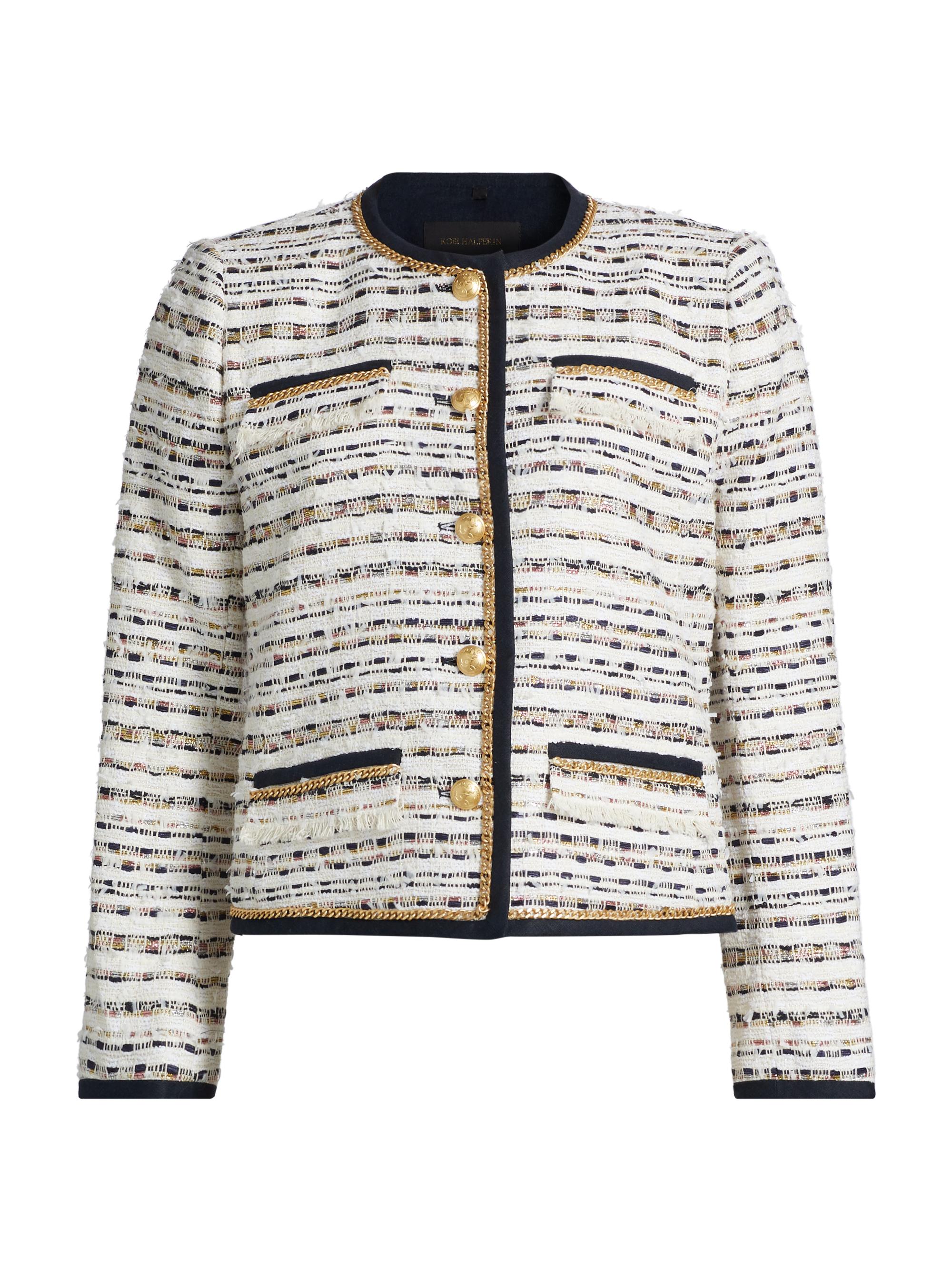 Kobi Halperin Women's Kiera Striped Tweed Collarless Jacket - Navy Multi