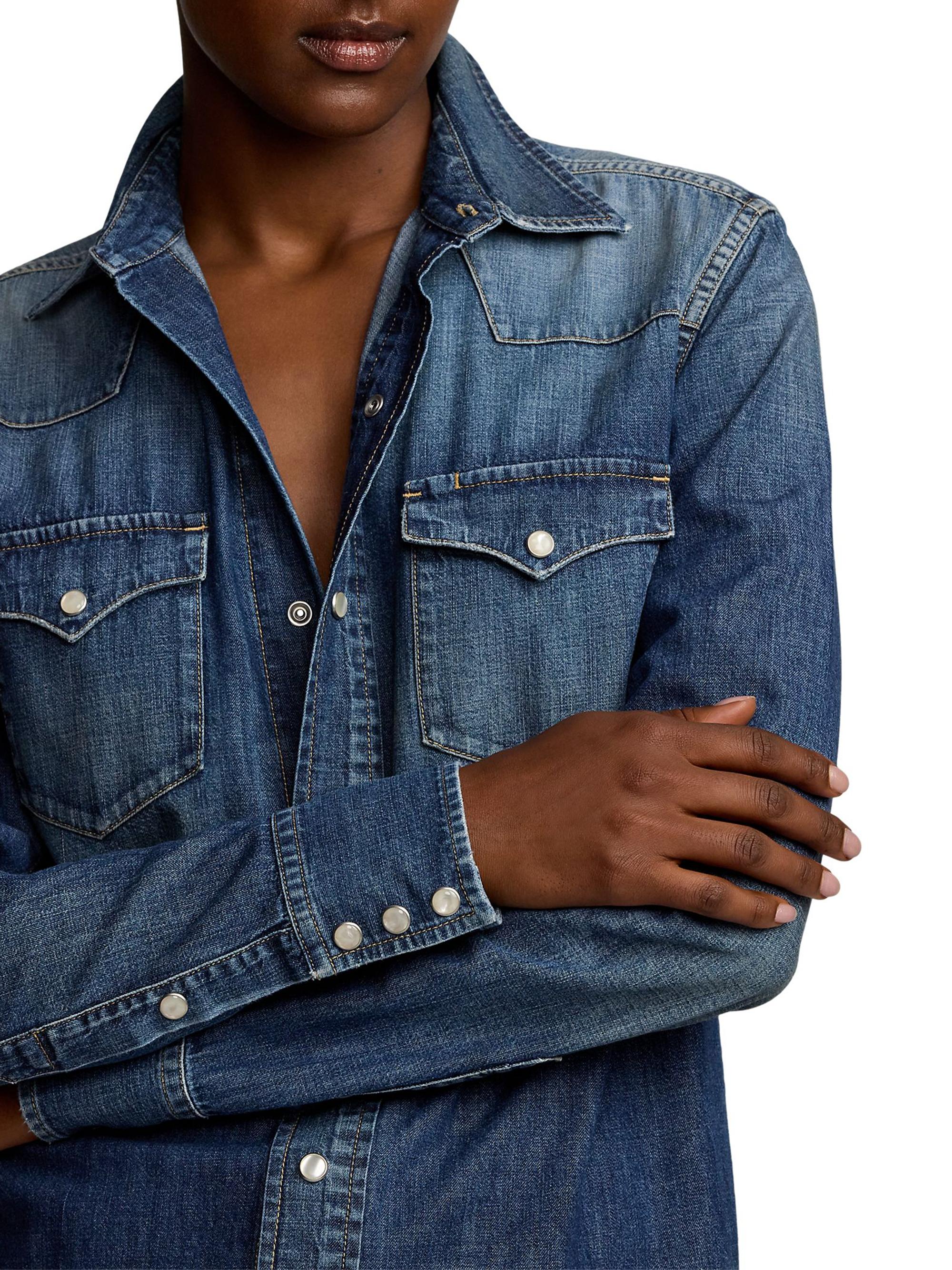 Ralph Lauren Collection Denim Snap-Front Long-Sleeve Top | Saks