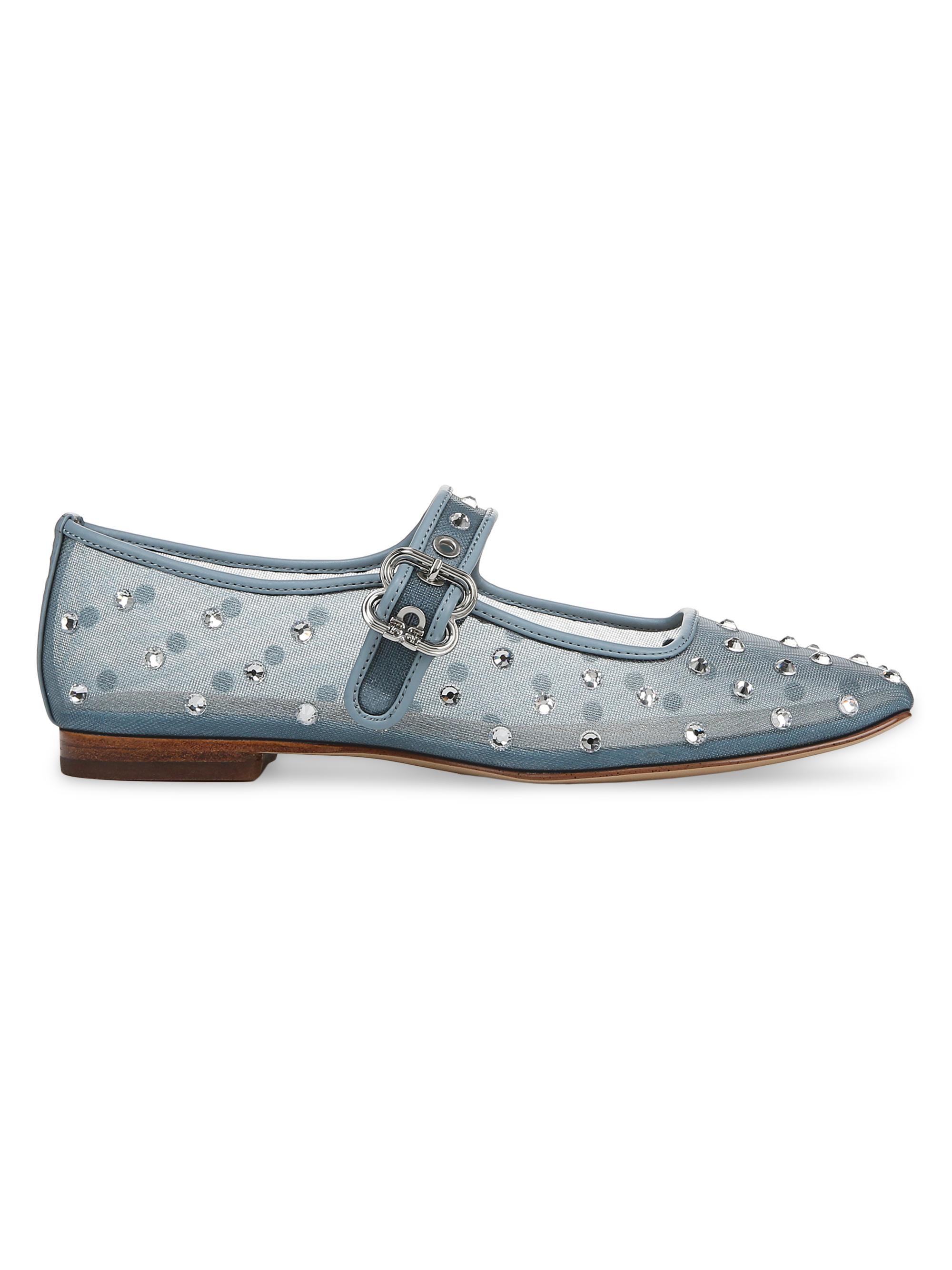 Sam Edelman Women's Michaela Shine Rhinestone-Embellished Mary Janes - Coastal Blue