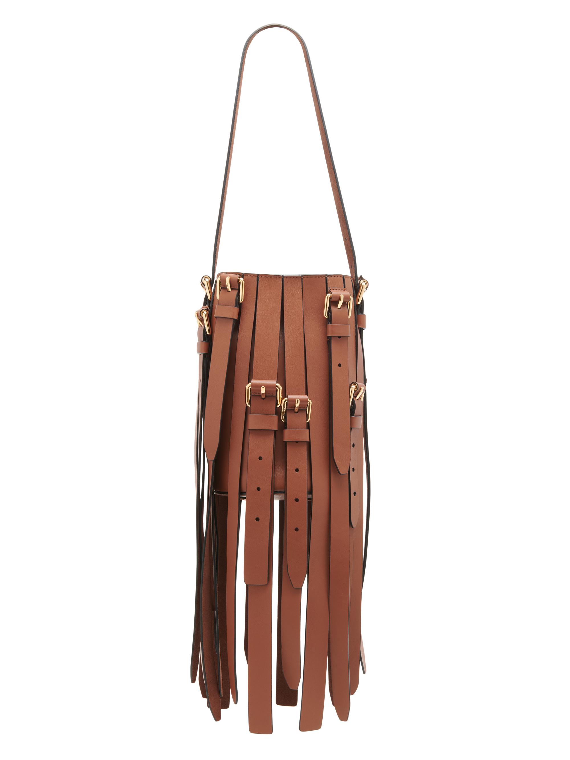 Moschino Women's Multibelts Leather Bucket Bag - Hide Tobacco