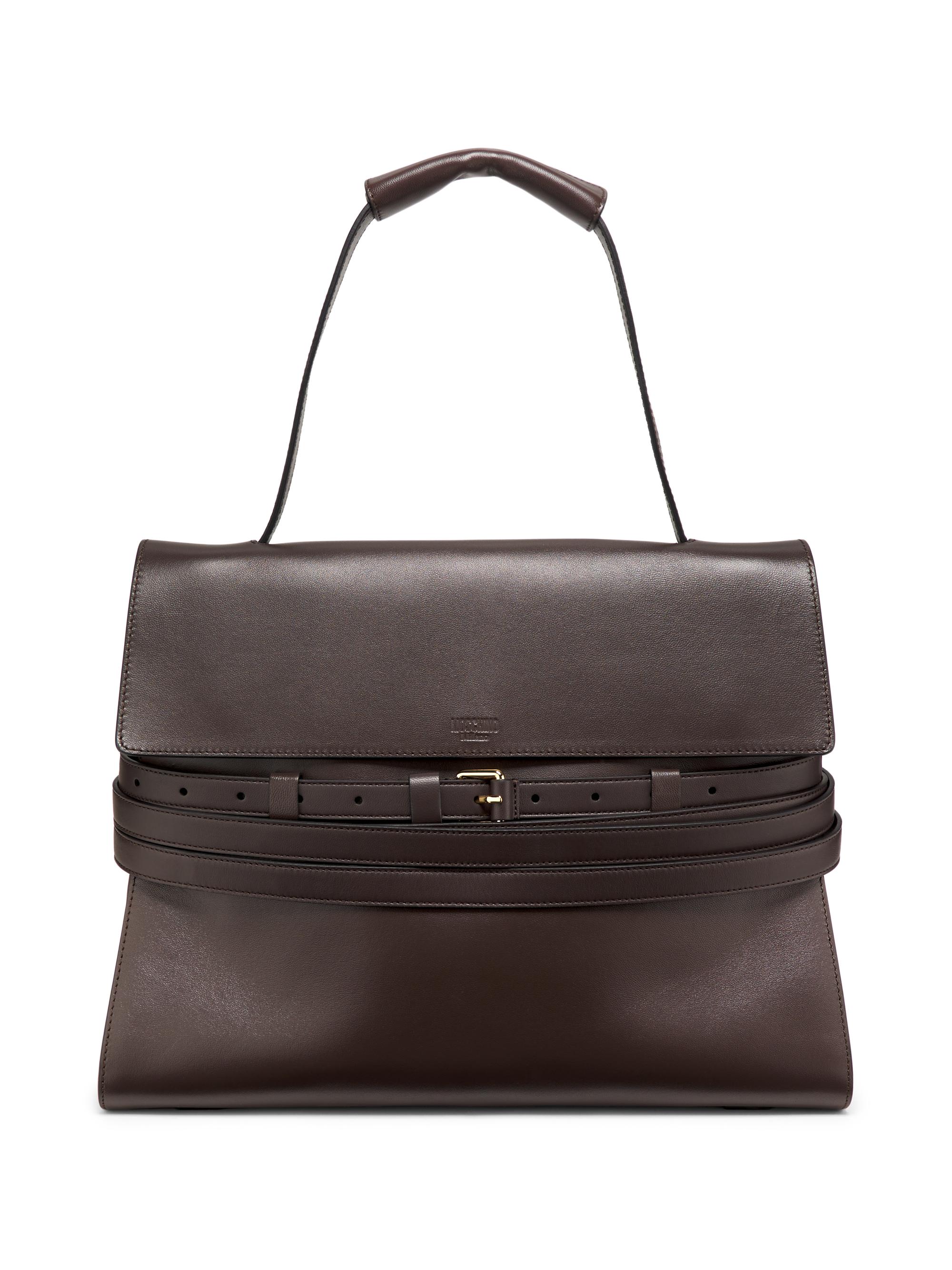 Moschino Women's Tie Me Buckle-Front Shoudler Bag - Dark Brown