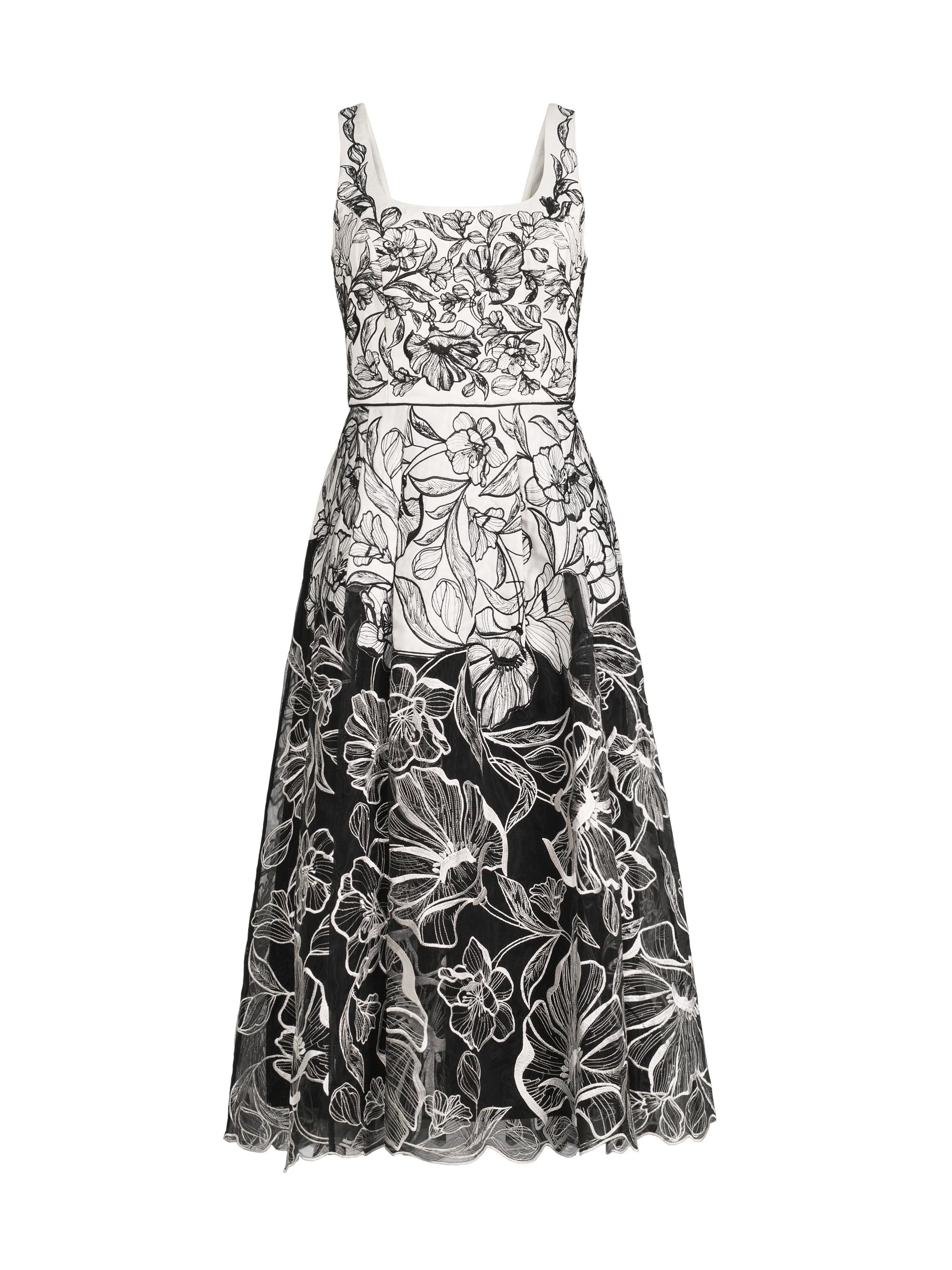 Aidan Mattox Women's Floral Embroidered Organza Midi-Dress -  Black