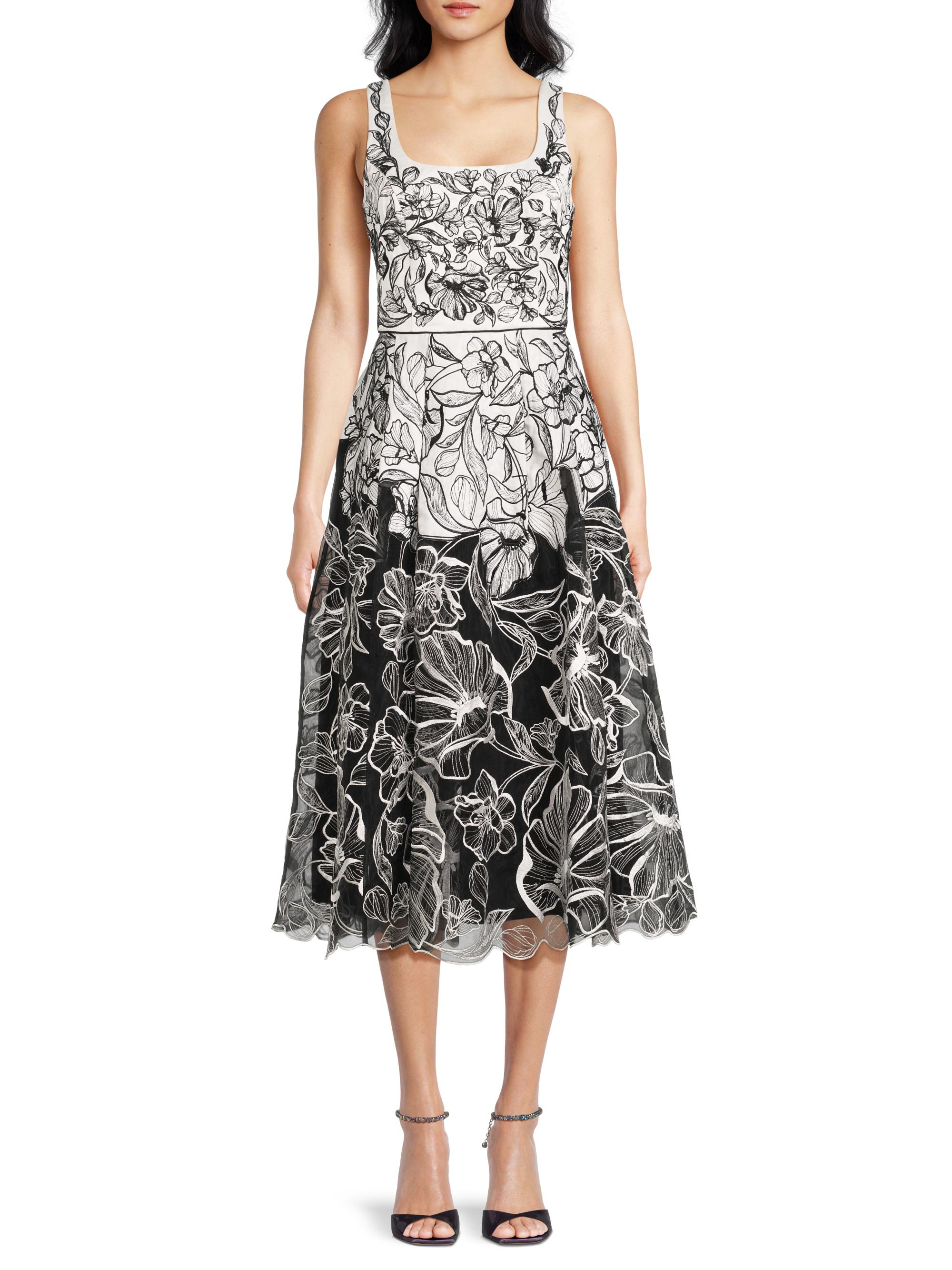 Aidan Mattox Floral Embroidered Organza Midi-Dress | Saks Fifth Avenue