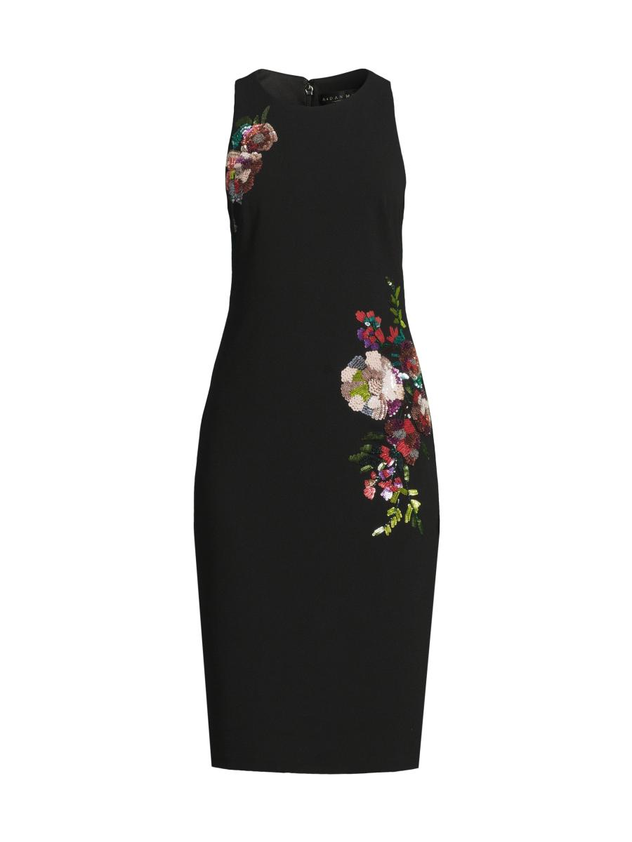 Aidan Mattox Women's Floral Sequined Crepe Midi-dress In Black