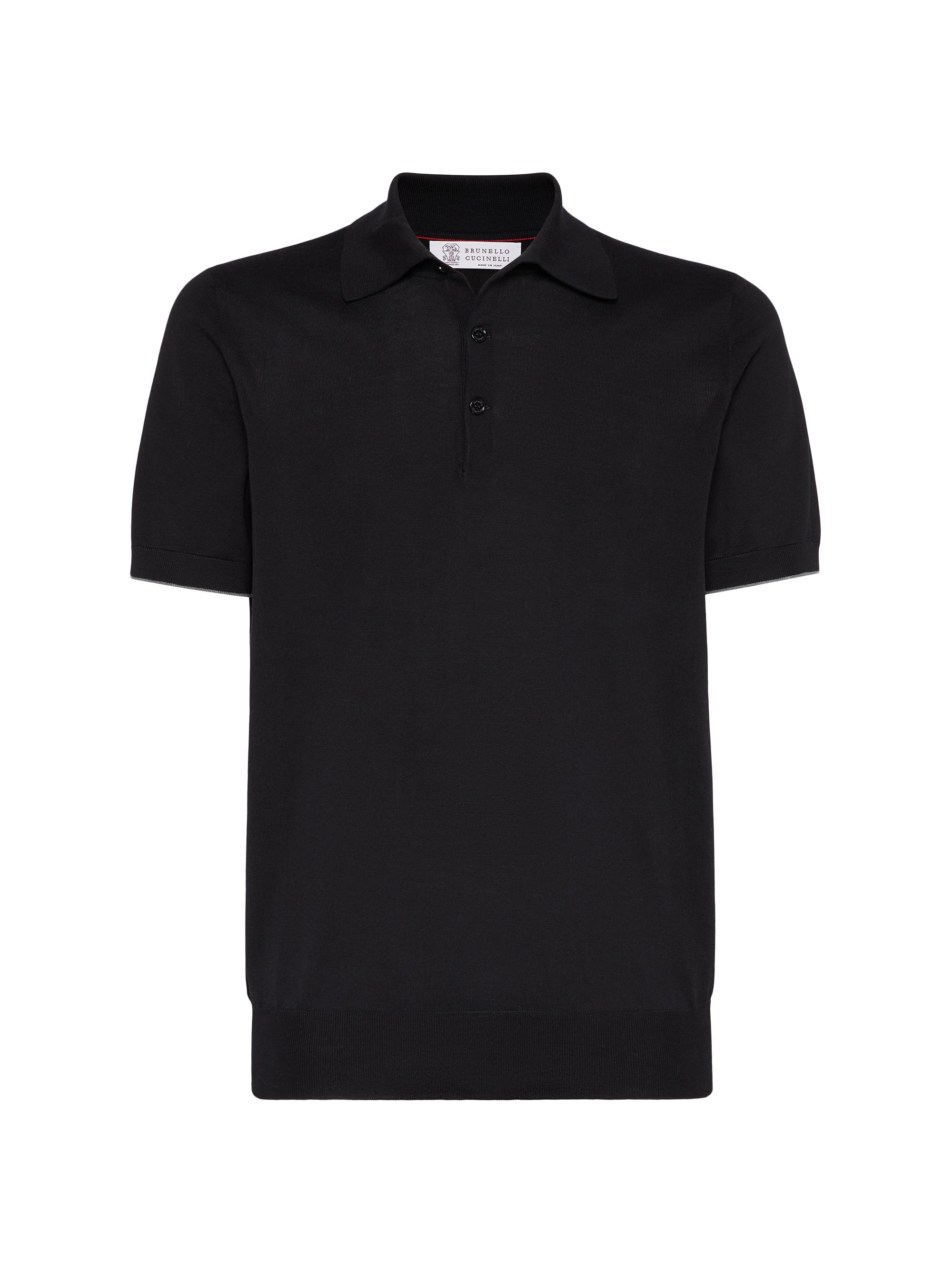 Brunello Cucinelli Men's Cotton Lightweight Knit Polo Shirt - Black