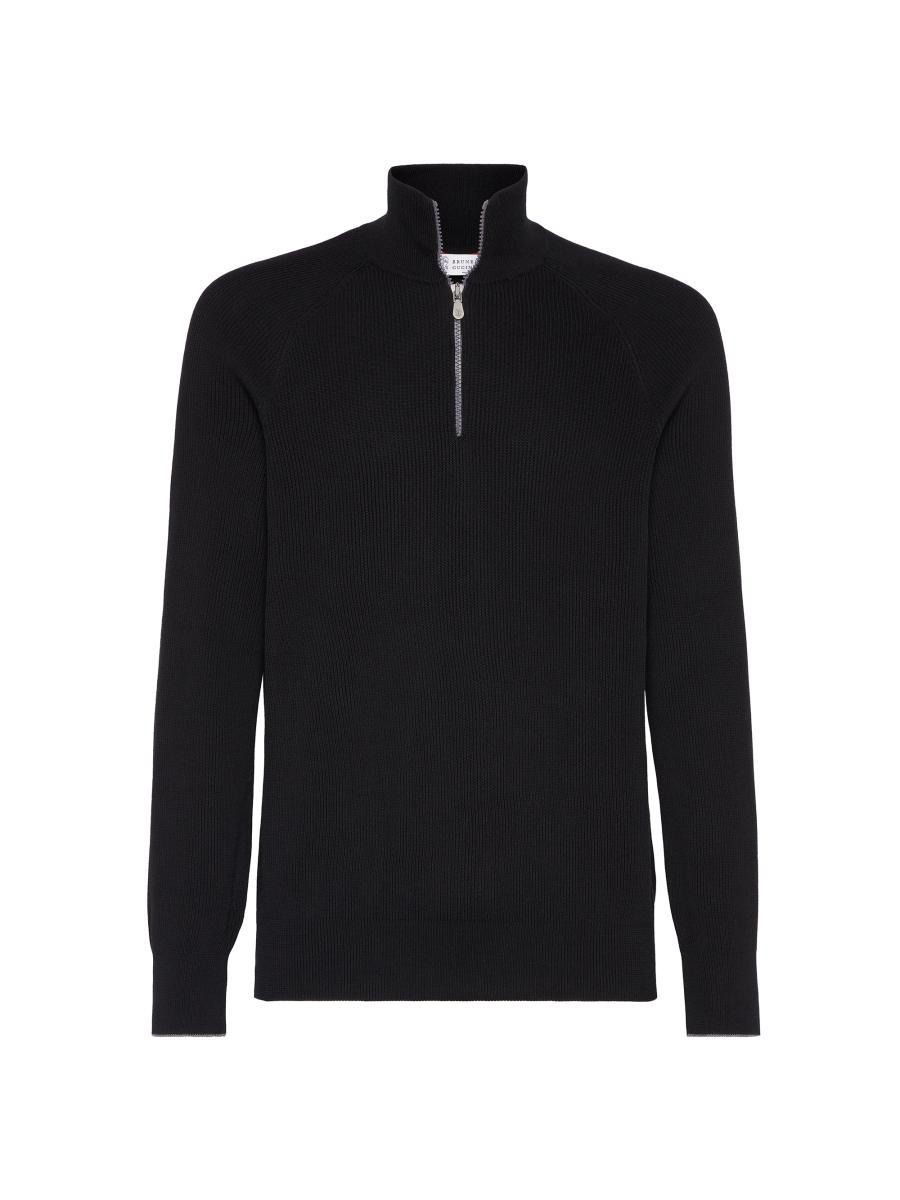Brunello Cucinelli Cotton English Rib Sweater with Half Zip