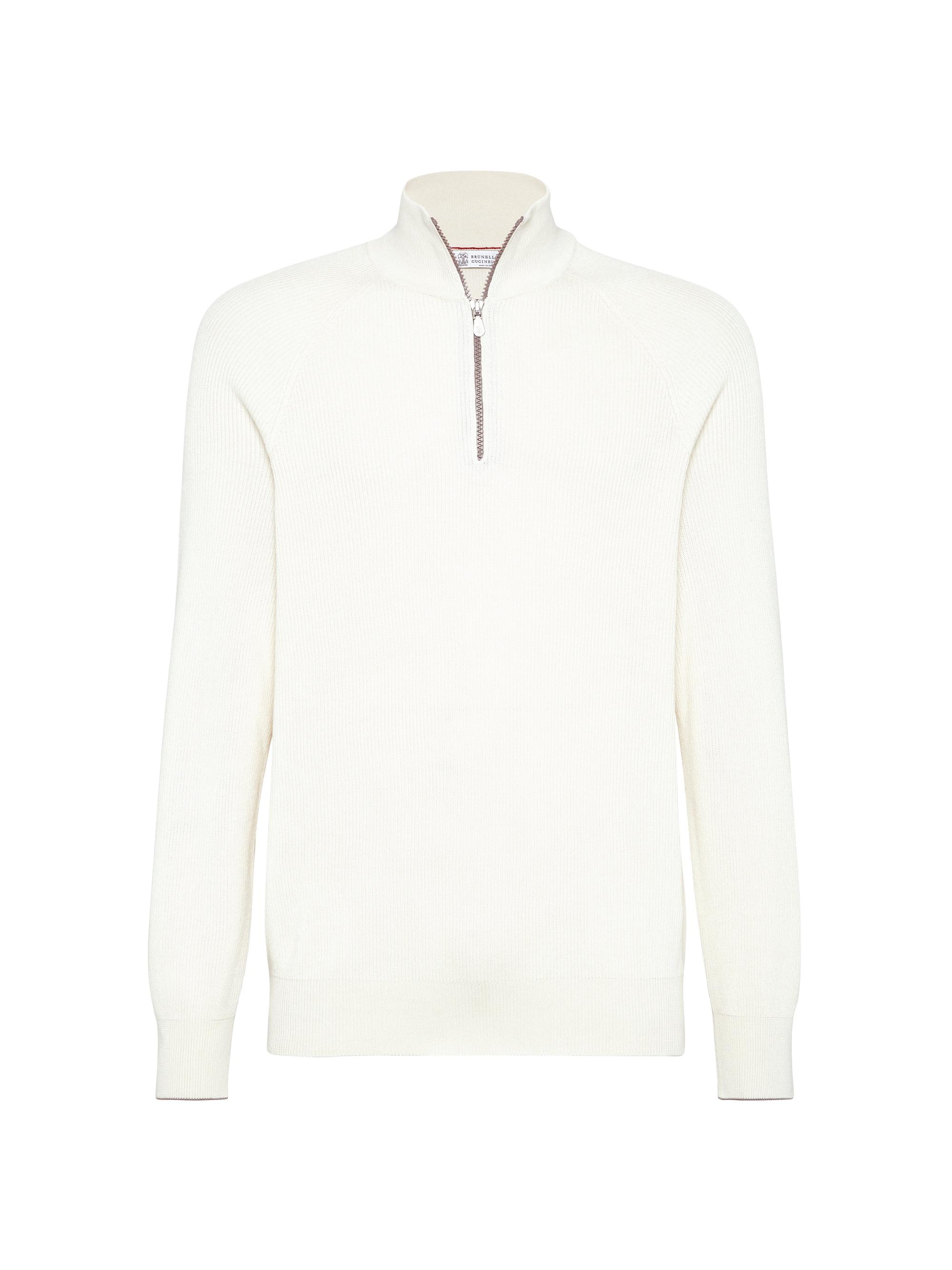 Brunello Cucinelli Men's Cotton English Rib Sweater with Half Zip - Periwinkle