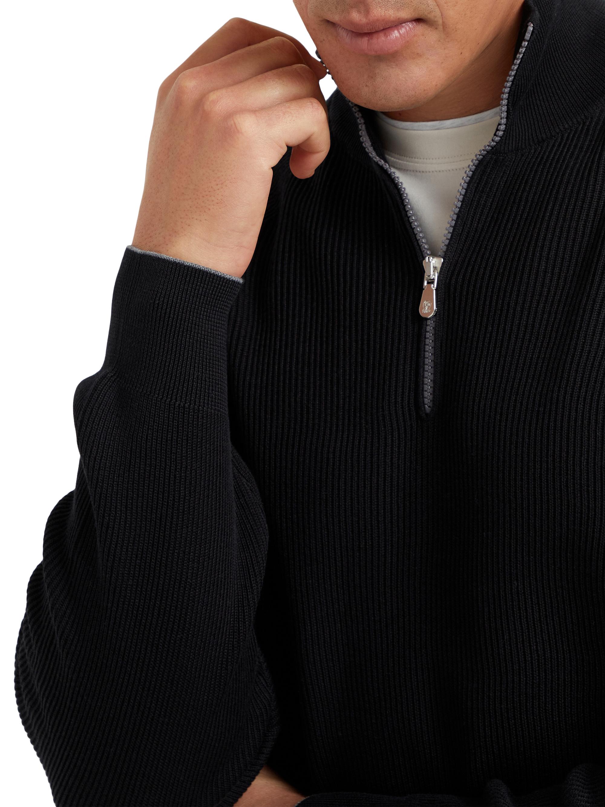 Brunello Cucinelli Cotton English Rib Sweater with Half Zip | Saks