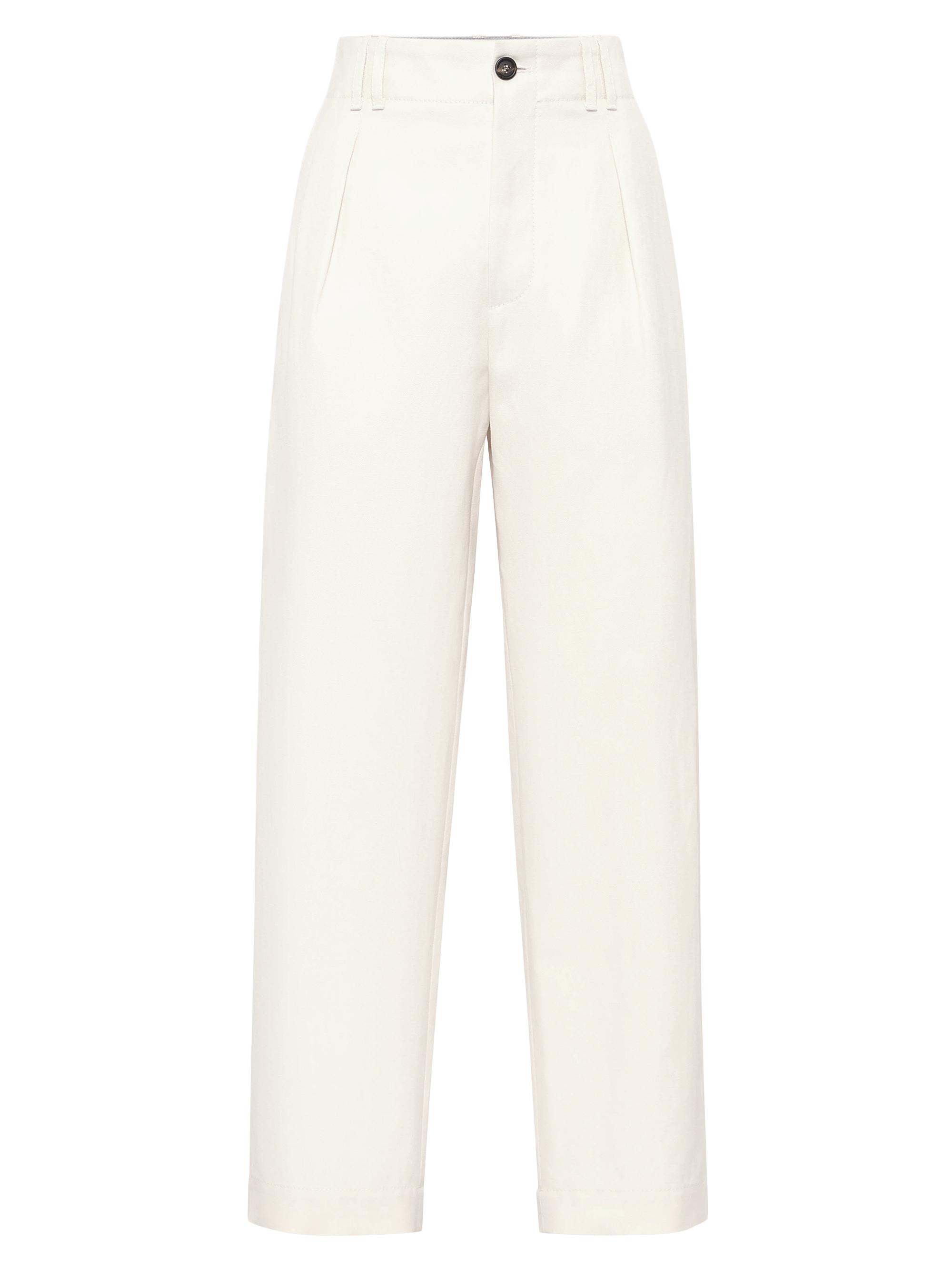 Brunello Cucinelli Women's Cotton and Linen Canvas Pleated Chino Trousers - Panama